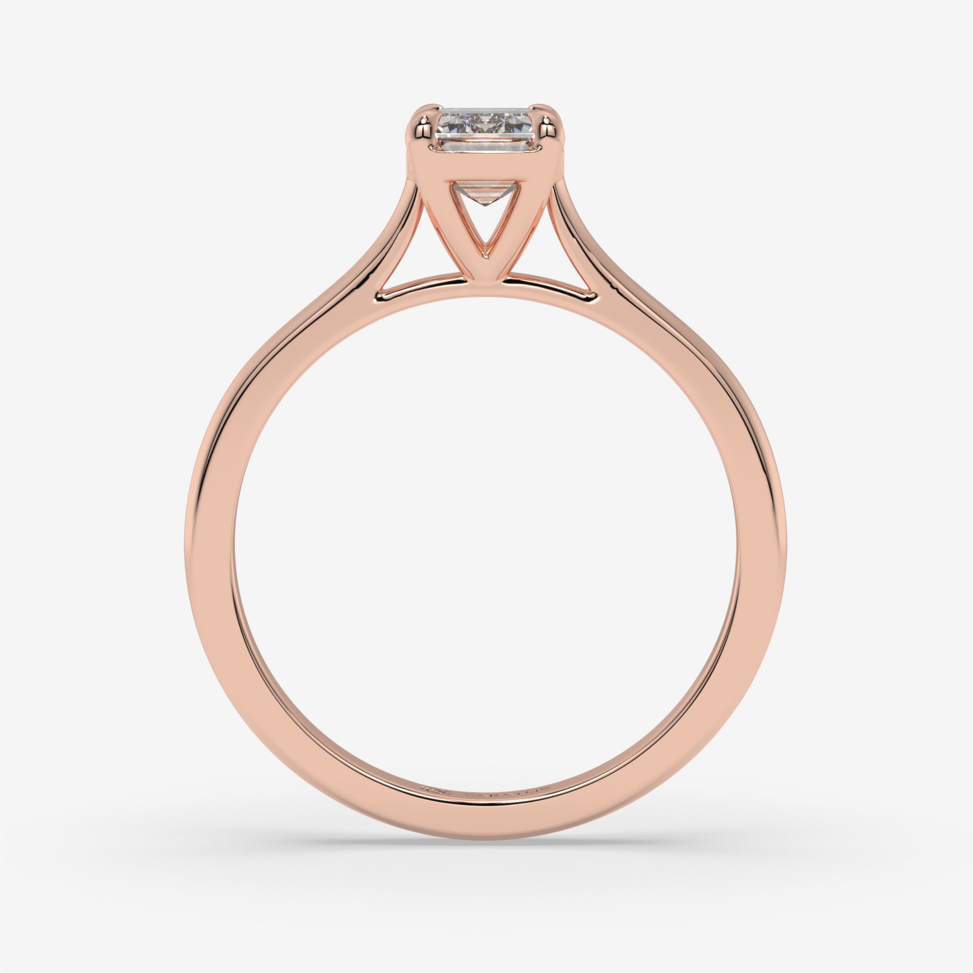 Rose Gold Cathedral Emerald-Cut Diamond Ring with Round Accents