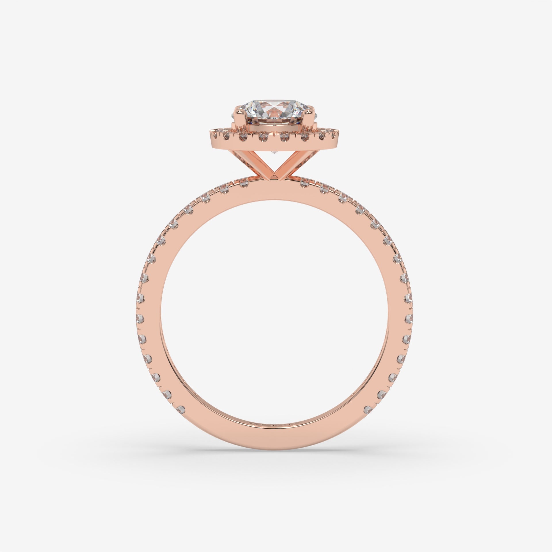 Round Diamond Halo Rose Gold Ring with Side Diamonds