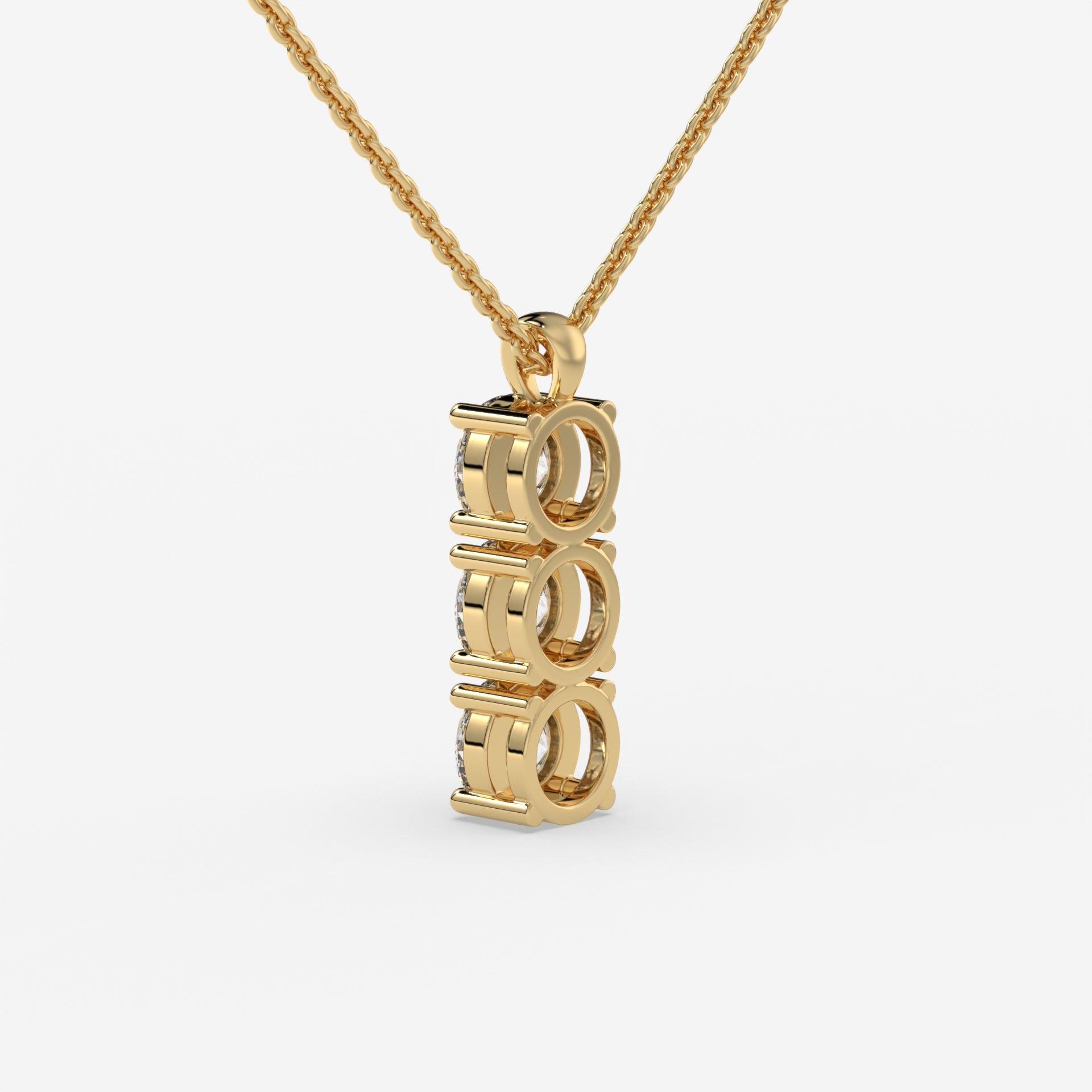 Yellow Gold Triple Round-Cut Diamond Pendant in 14K Gold