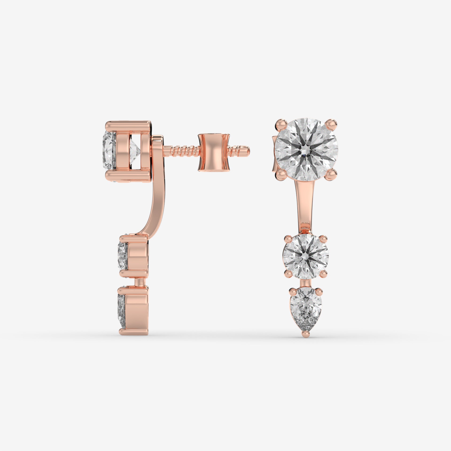 14K Rose Gold Round & Pear-Cut Dangling Diamond Earrings