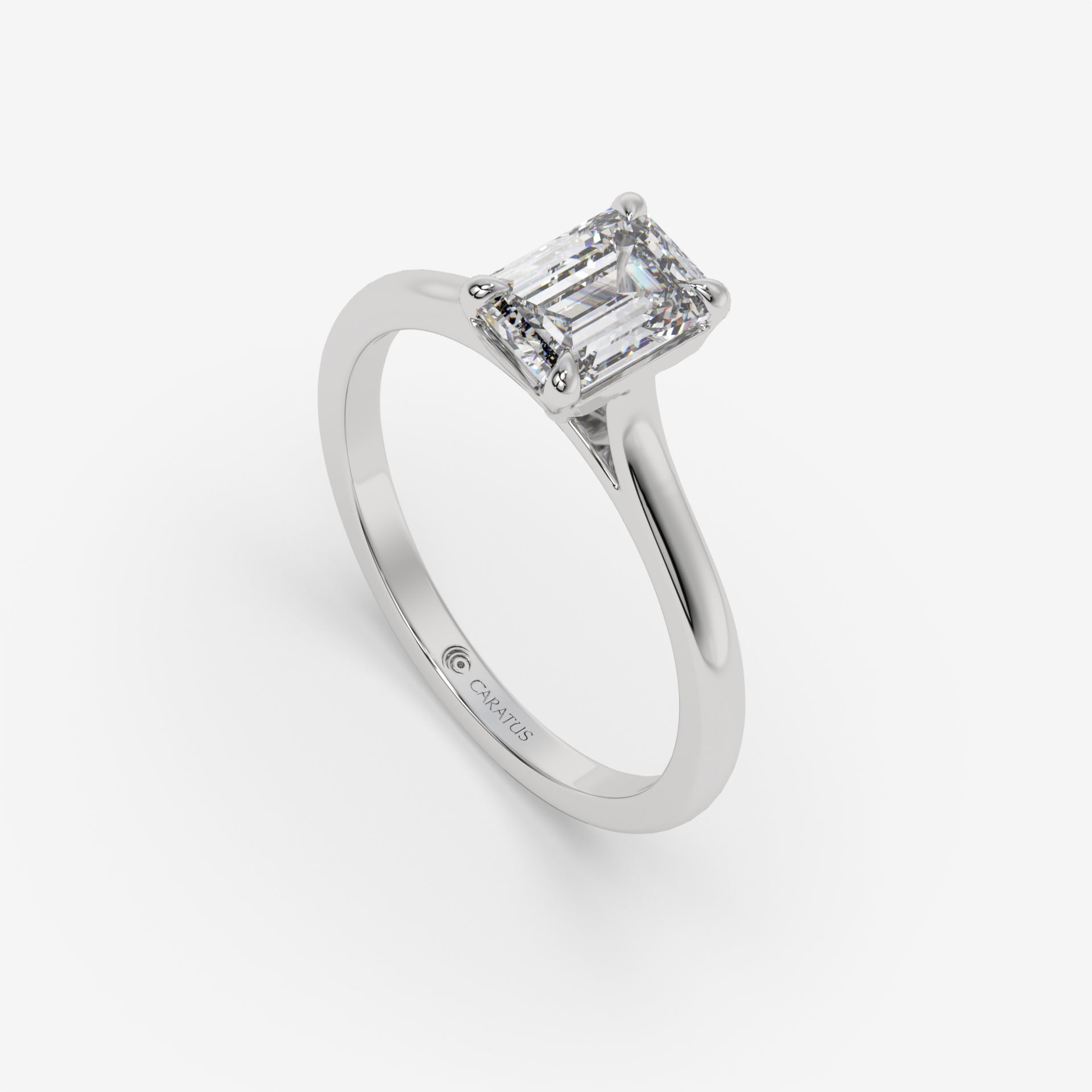 White Gold Cathedral Emerald-Cut Diamond Ring with Round Accents