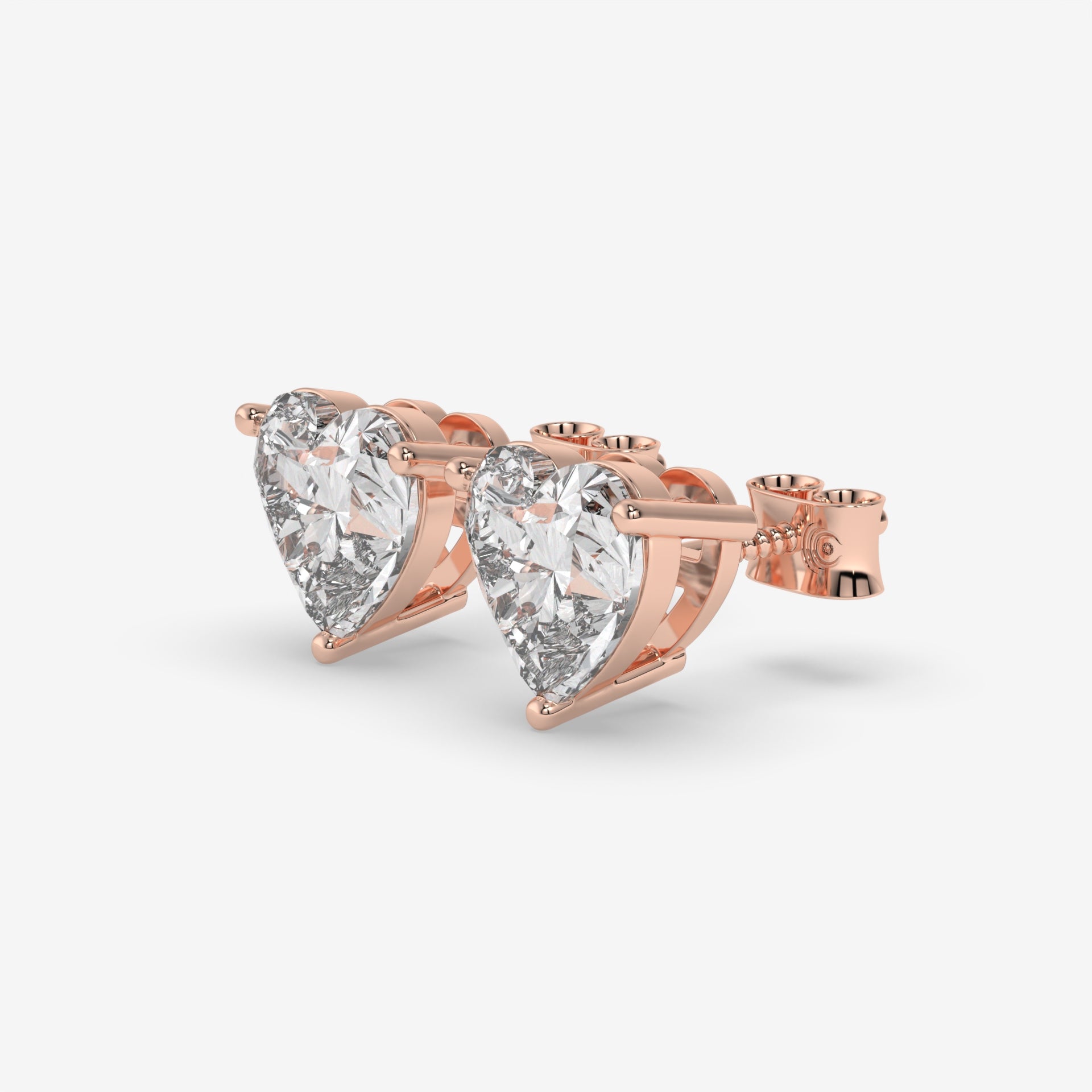 Rose Gold Heart-Shaped Diamond Stud Earrings