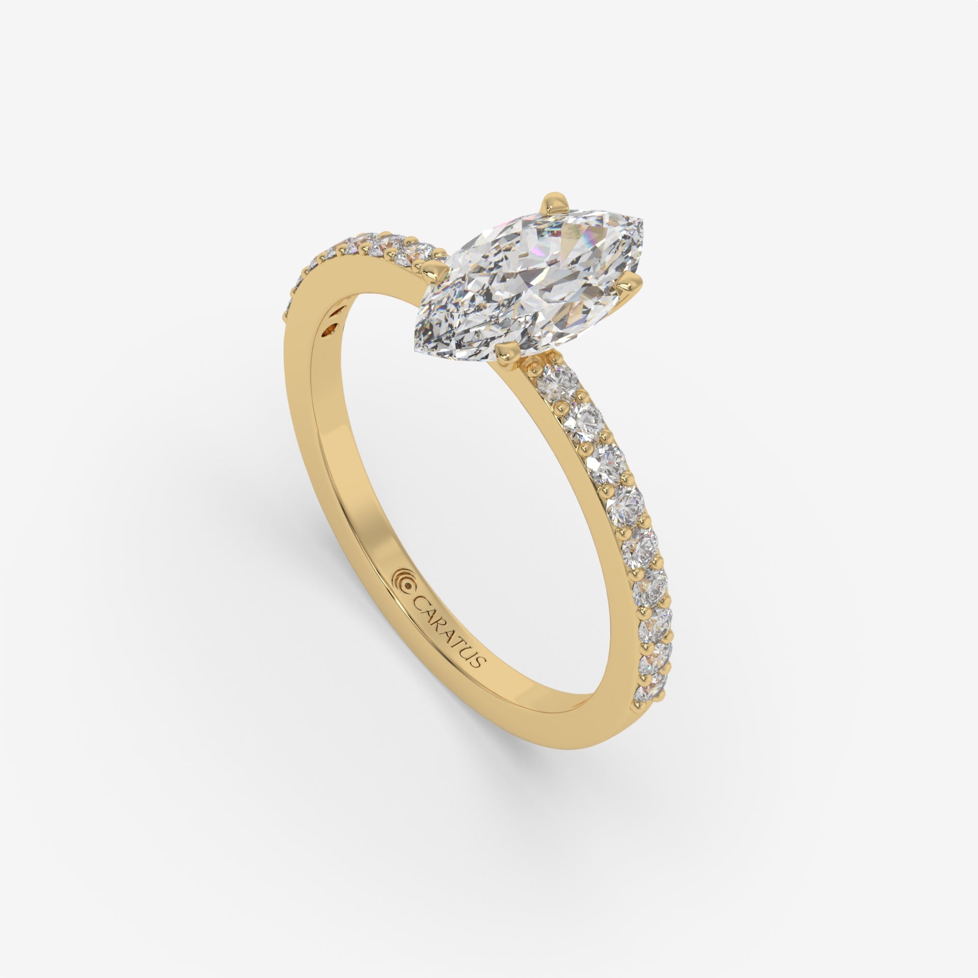Marquise Diamond & Round Accent Halo Yellow Gold Ring