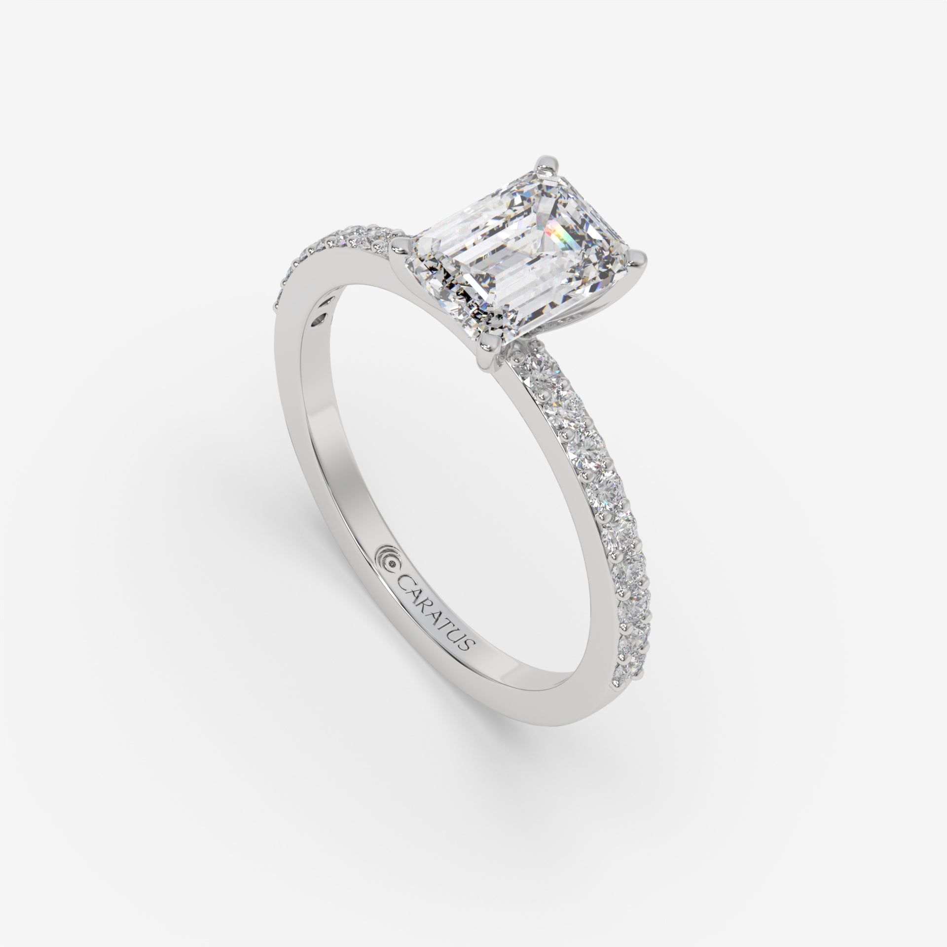 Emerald-cut diamond White Gold Ring with Channel-Set Band