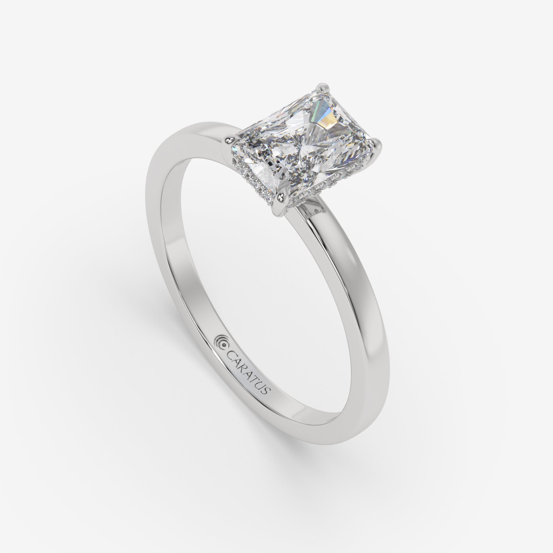 Radiant-cut Diamond White Gold Ring with Round Side Diamonds