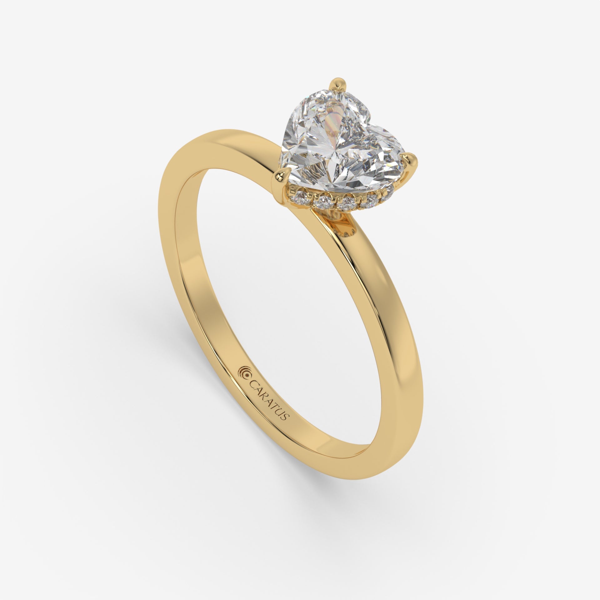 Heart Diamond Yellow Gold Ring with Round Side Diamonds