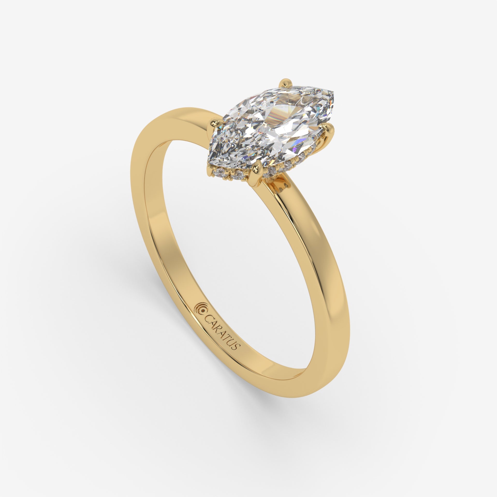Marquise Diamond Ring with Round Side Diamonds in Yellow Gold