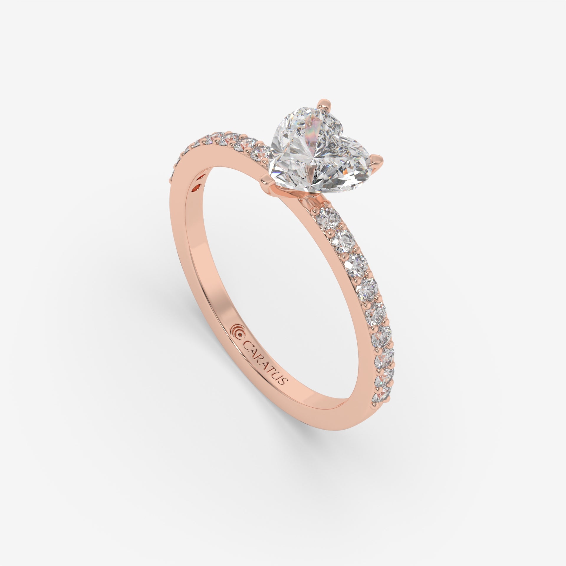 Rose Gold Heart-cut diamond Solitaire Ring with Channel-Set Diamonds
