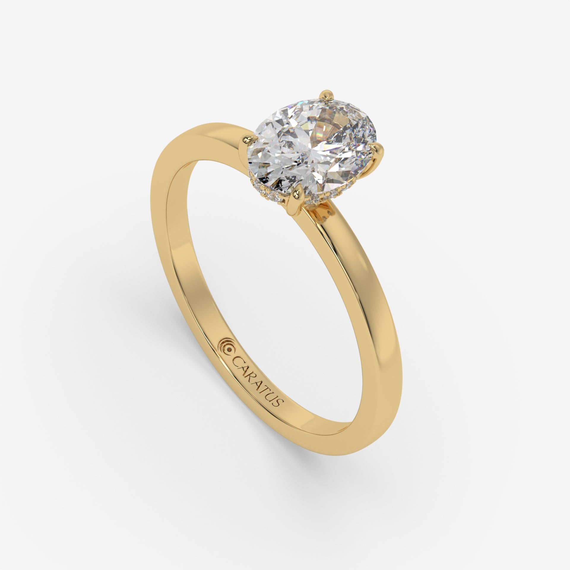 Yellow Gold Oval Diamond Ring with Round Side Stones