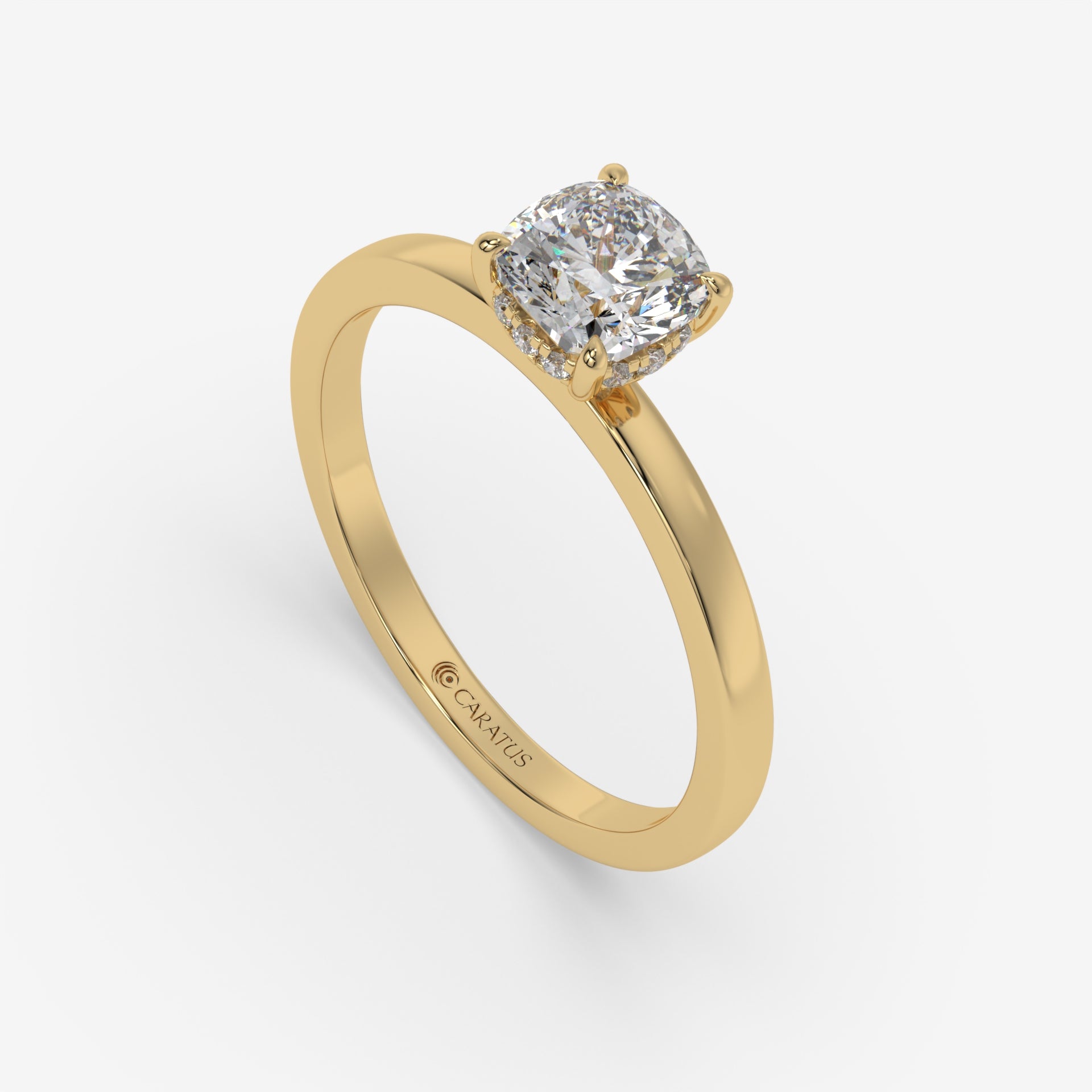 Cushion-Cut Diamond Engagement Ring with Hidden Halo in Yellow Gold