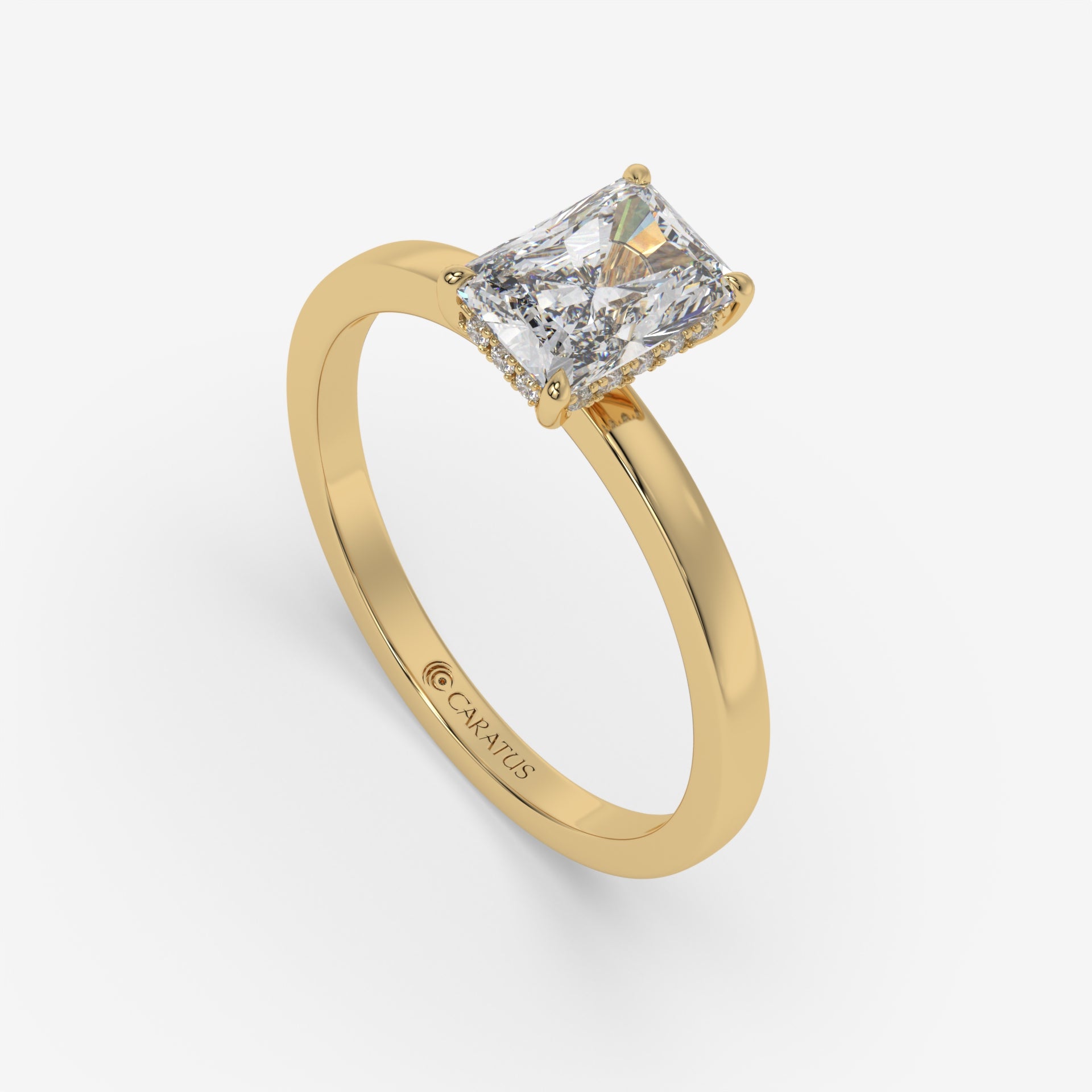Radiant-cut Diamond Yellow Gold Ring with Round Side Diamonds