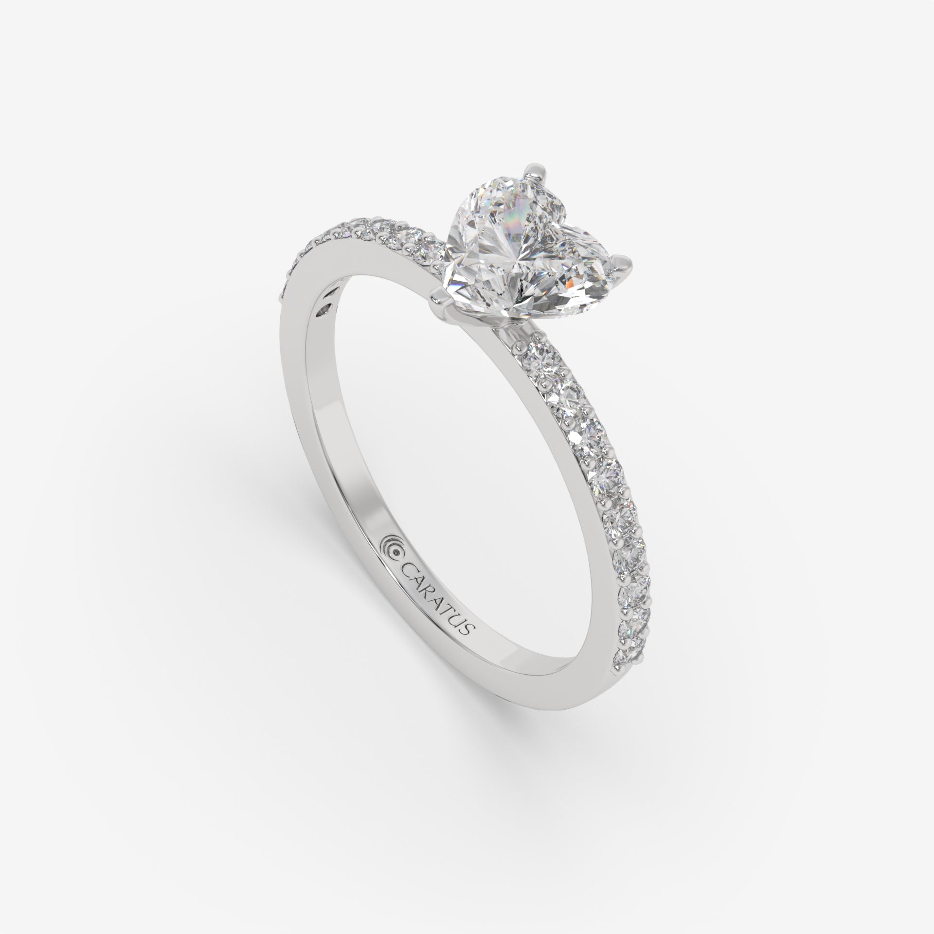 White Gold Heart-cut diamond Solitaire Ring with Channel-Set Diamonds