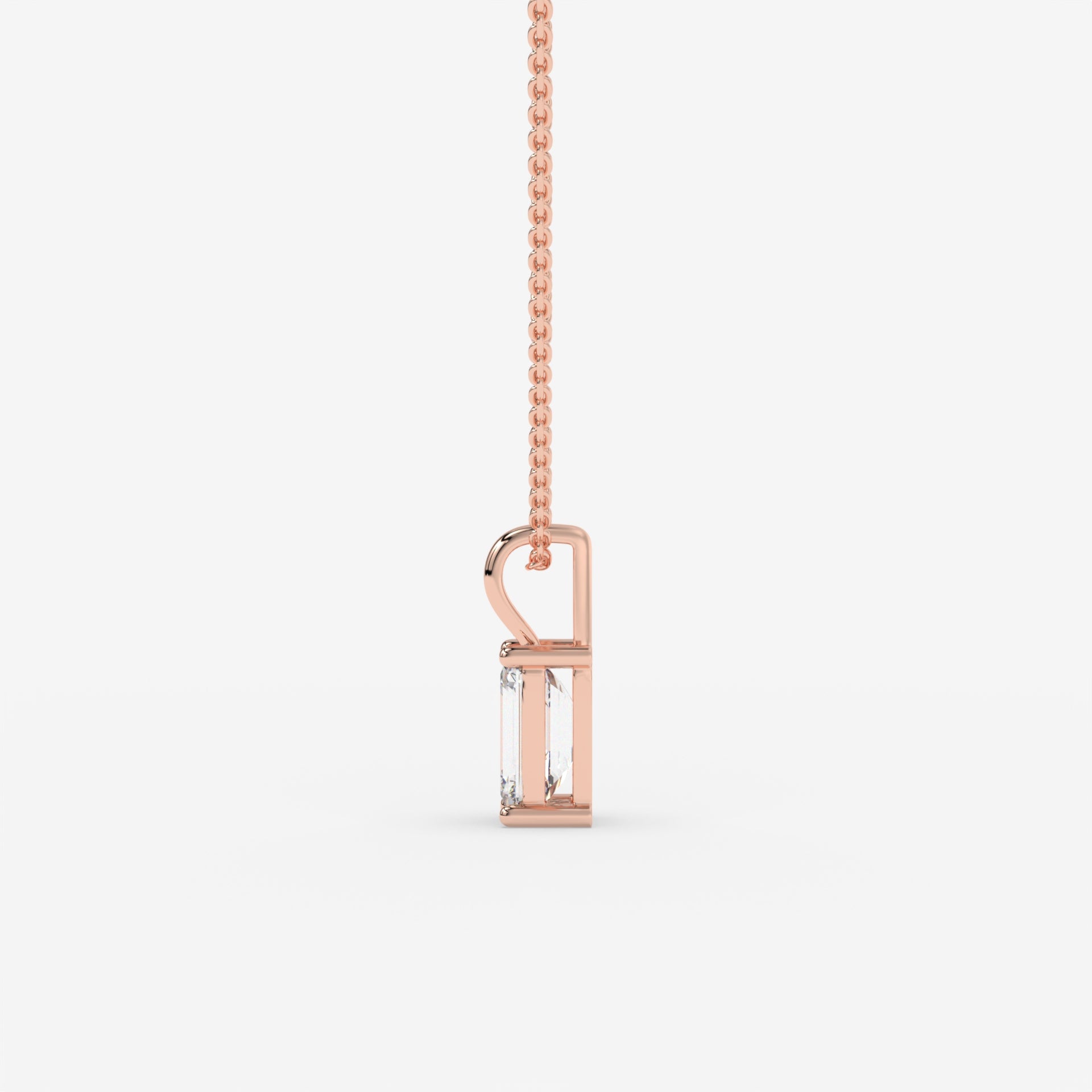 “I”-Shaped Rose Gold Diamond Pendant with Emerald-Cut Center Diamond