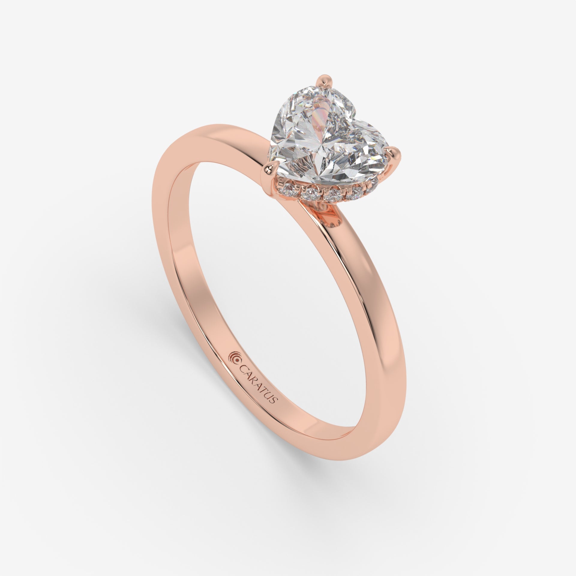 Heart Diamond Rose Gold Ring with Round Side Diamonds