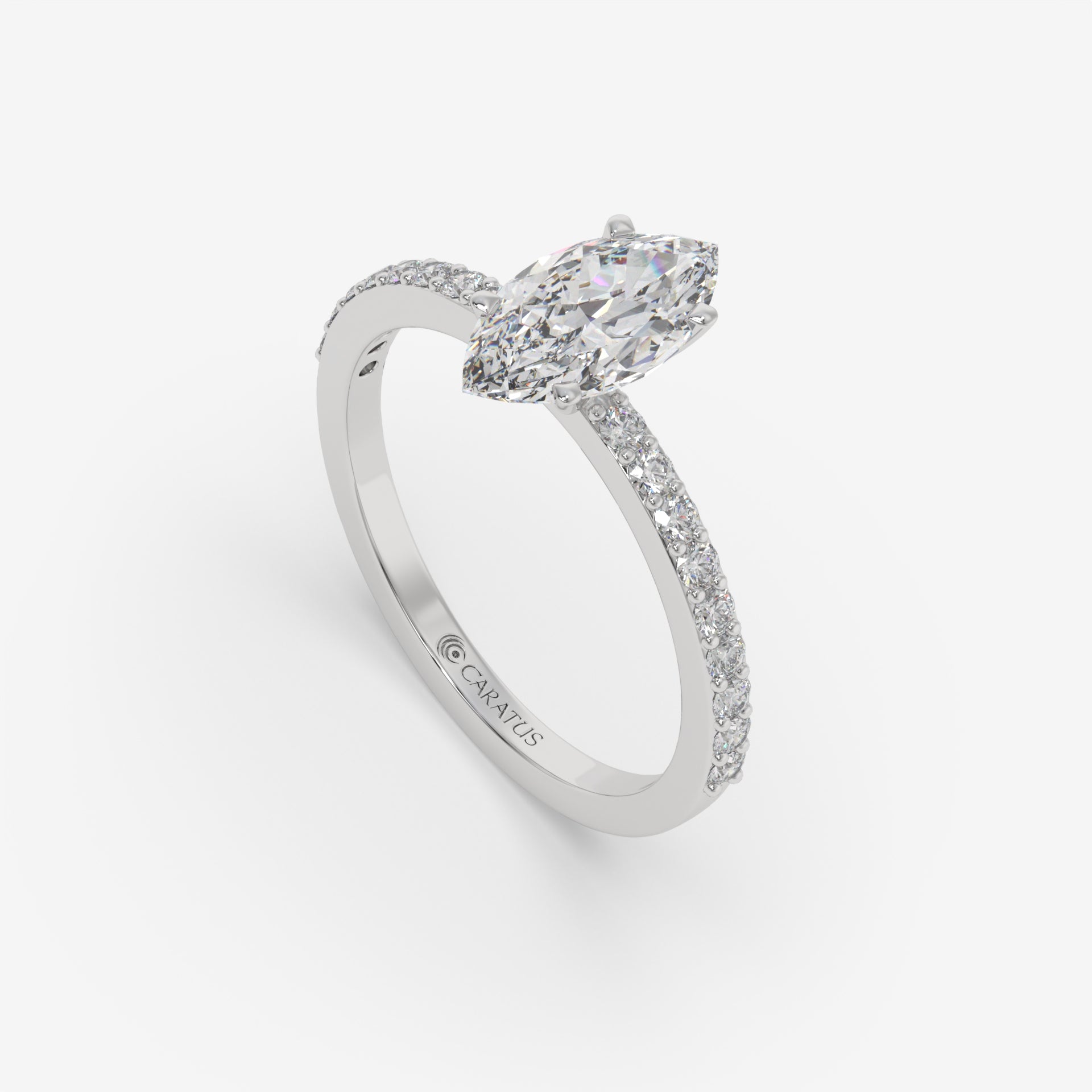 Marquise Diamond & Round Accent Halo White Gold Ring