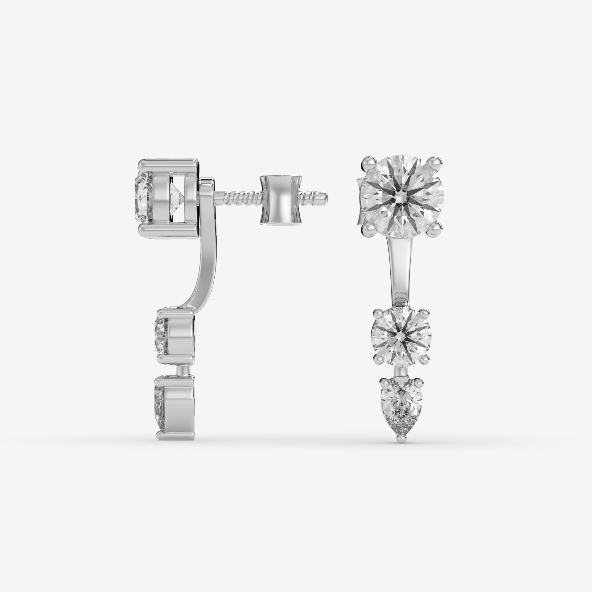 14K White Gold Round & Pear-Cut Dangling Diamond Earrings