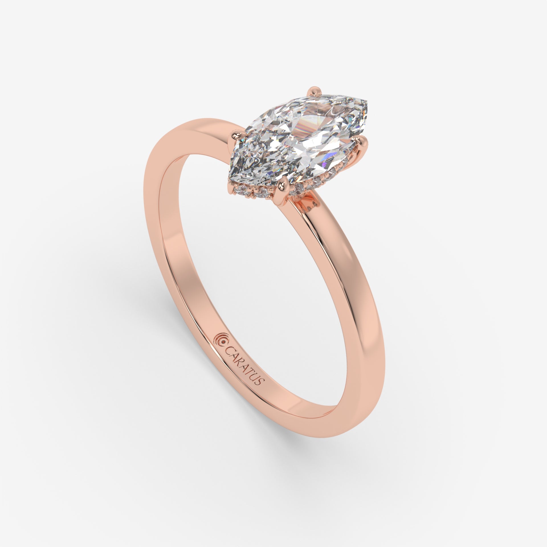 Marquise Diamond Ring with Round Side Diamonds in Rose Gold