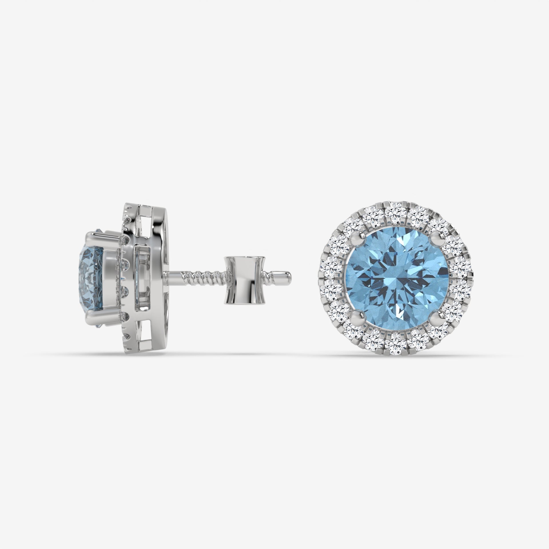 Light Blue Aquamarine & Diamond Halo White Gold Earrings
