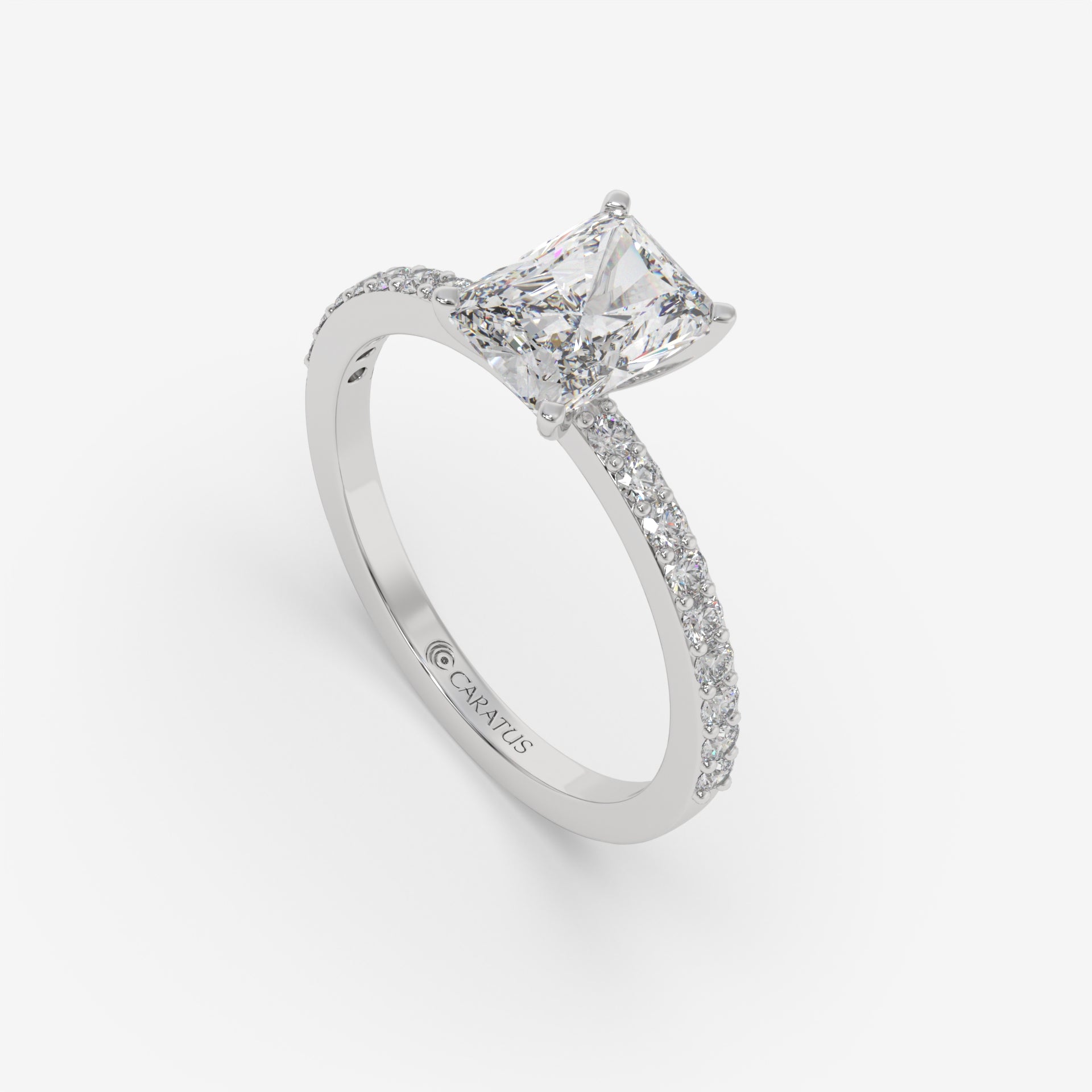 White Gold Radiant-cut Solitaire Ring with Channel-Set Side Diamonds