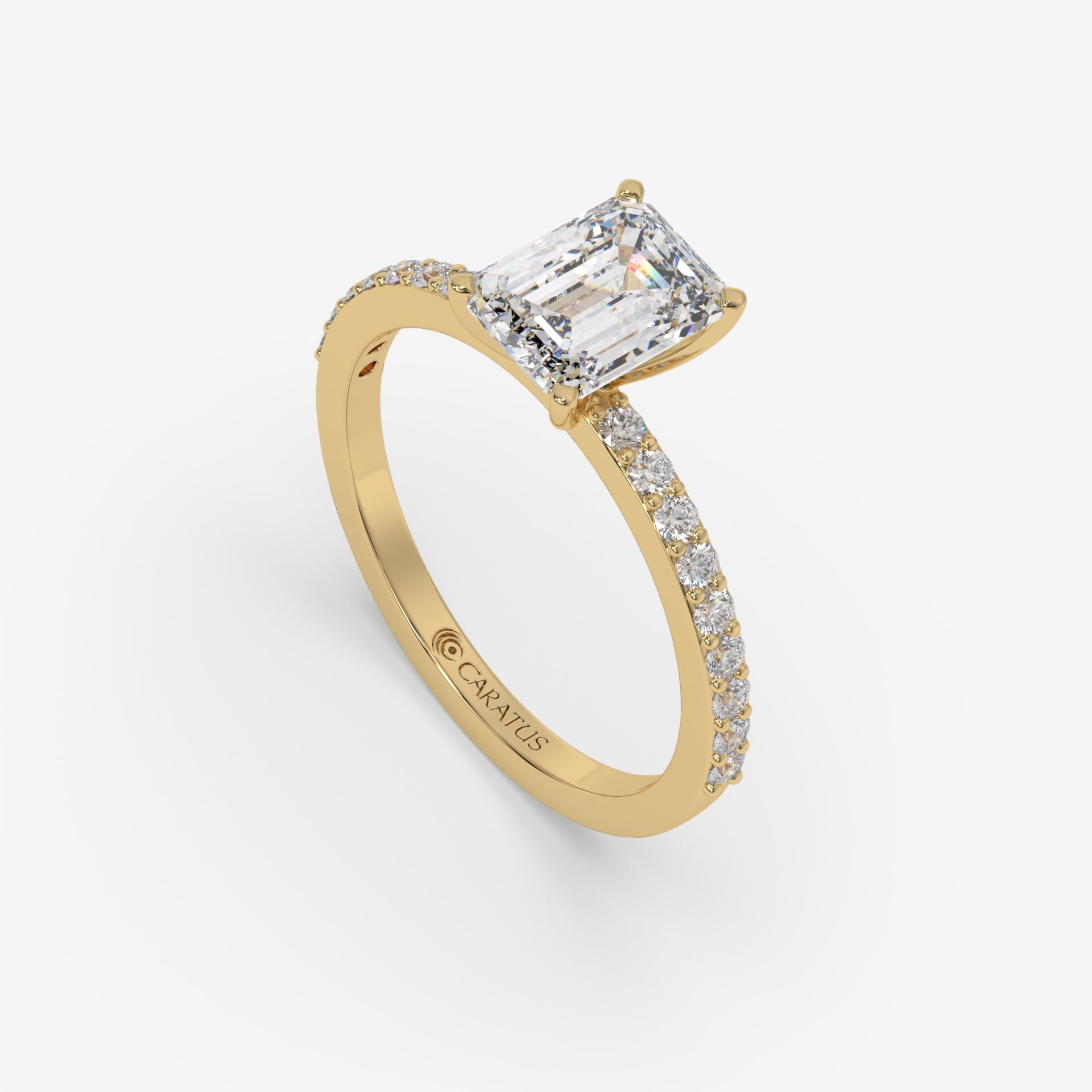 Emerald-cut diamond Yellow Gold Ring with Channel-Set Band