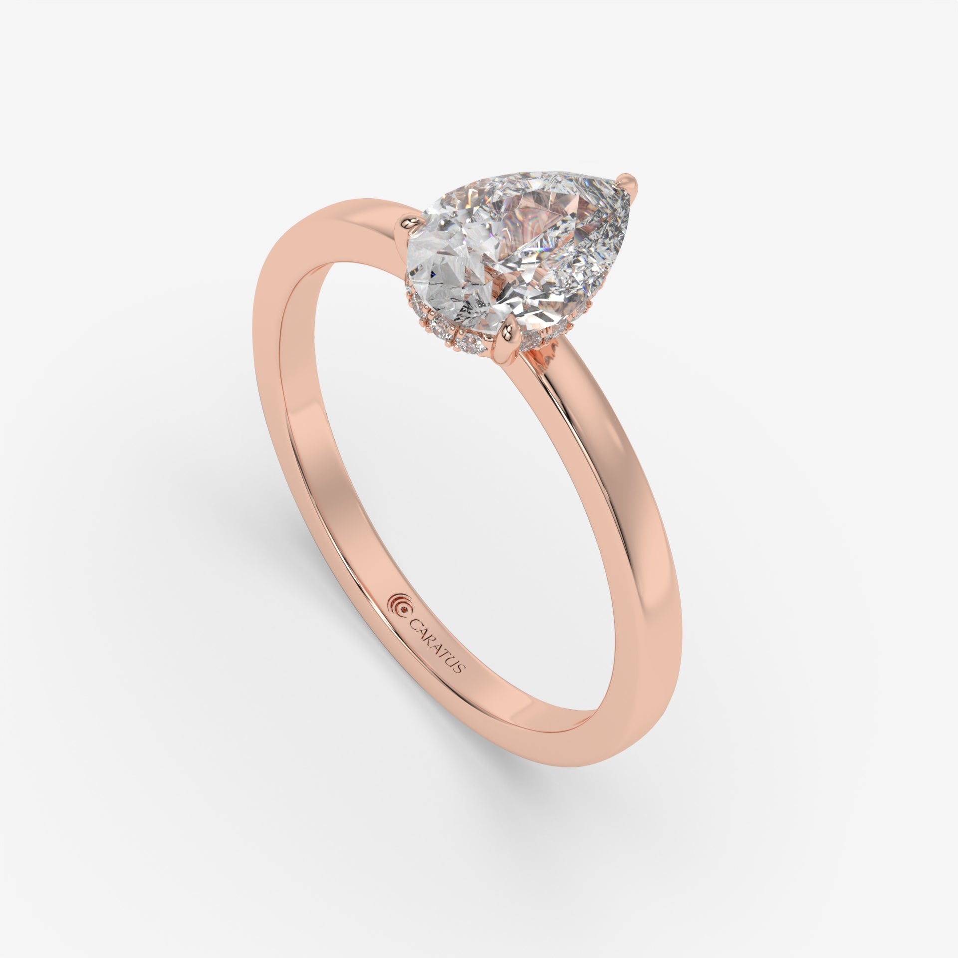 Pear-Shaped Diamond Rose Gold Ring with Round Diamond Halo