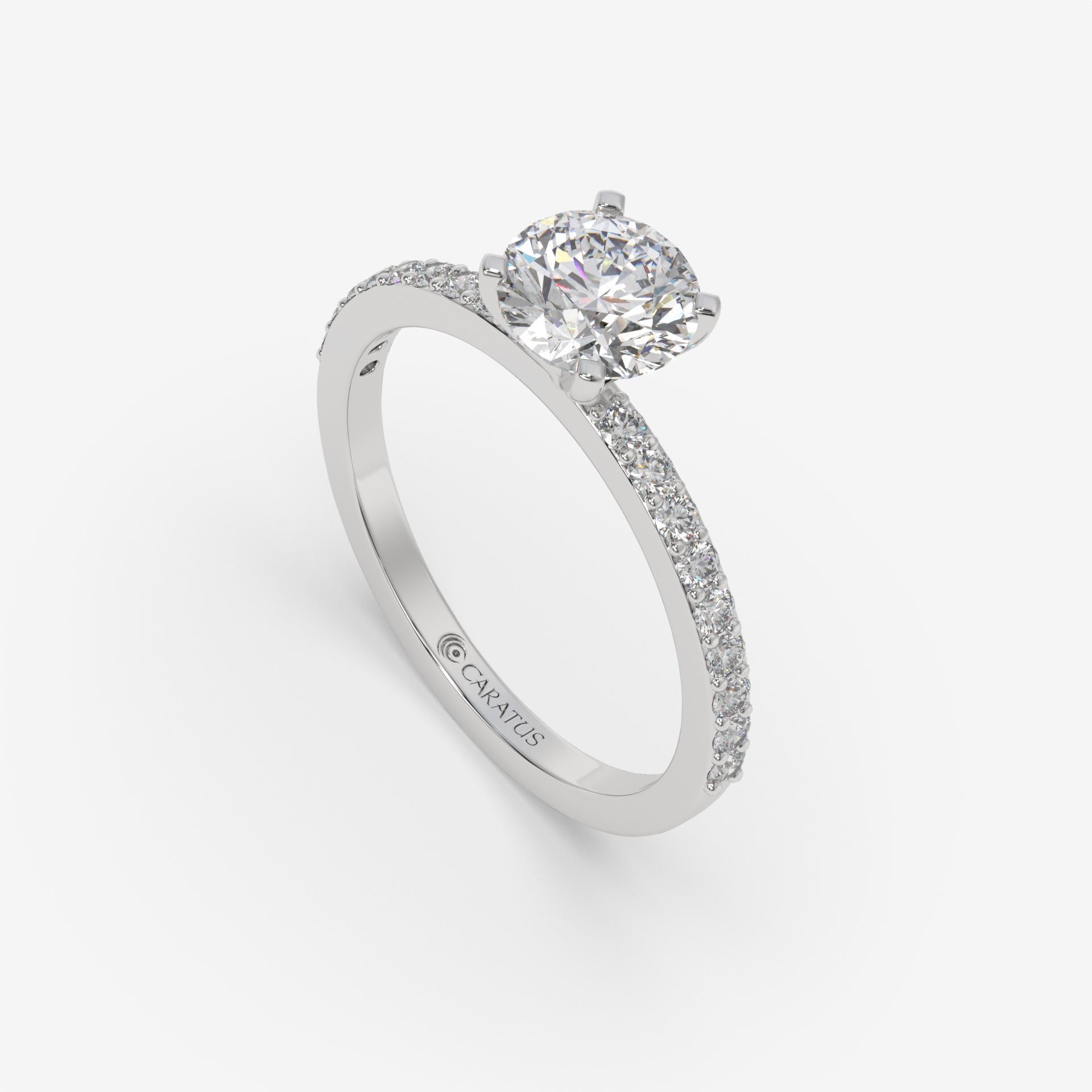 Cushion-cut diamond Ring with Channel-Side Diamonds in White Gold