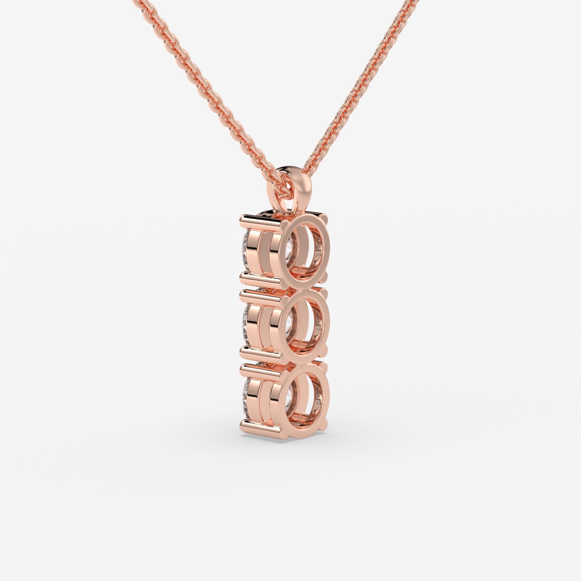 Rose Gold Triple Round-Cut Diamond Pendant in 14K Gold