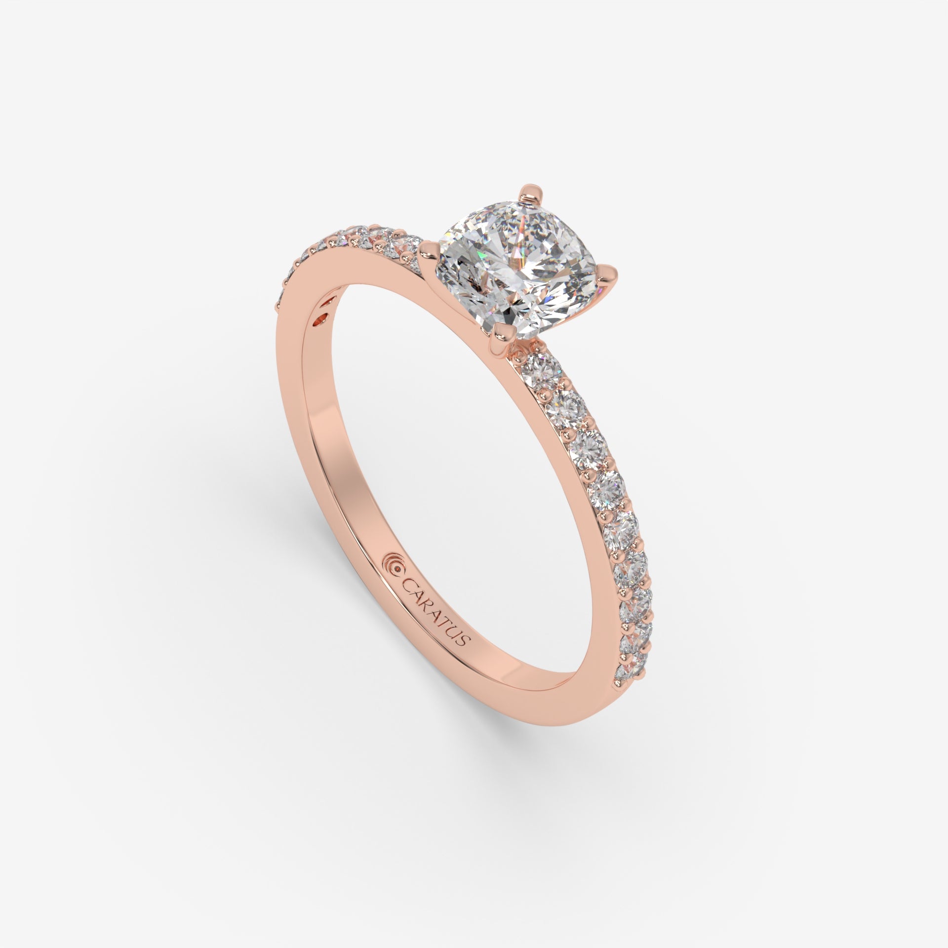 1.00 CT Cushion Diamond Ring with Side Stones in Rose Gold