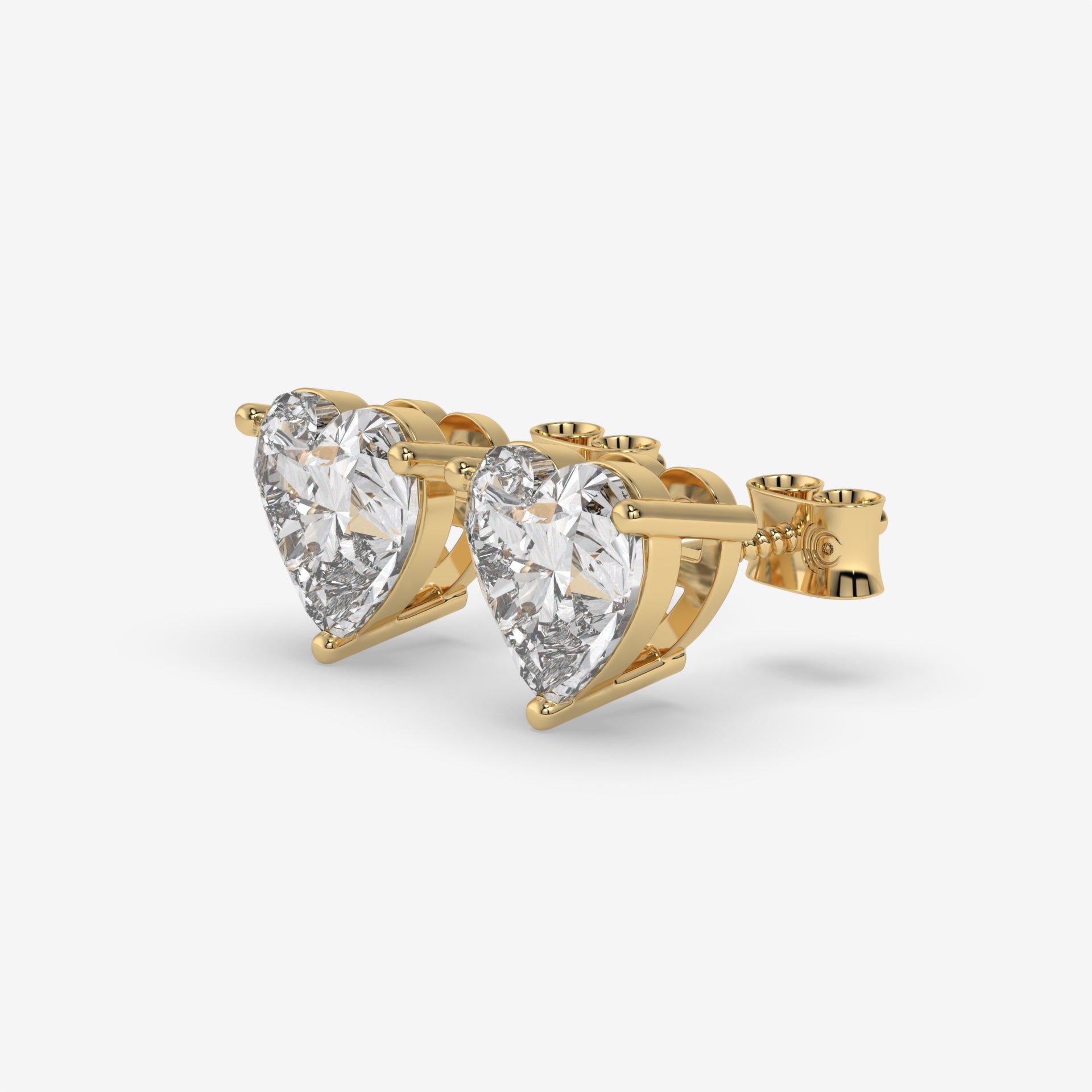 Yellow Gold Heart-Shaped Diamond Stud Earrings