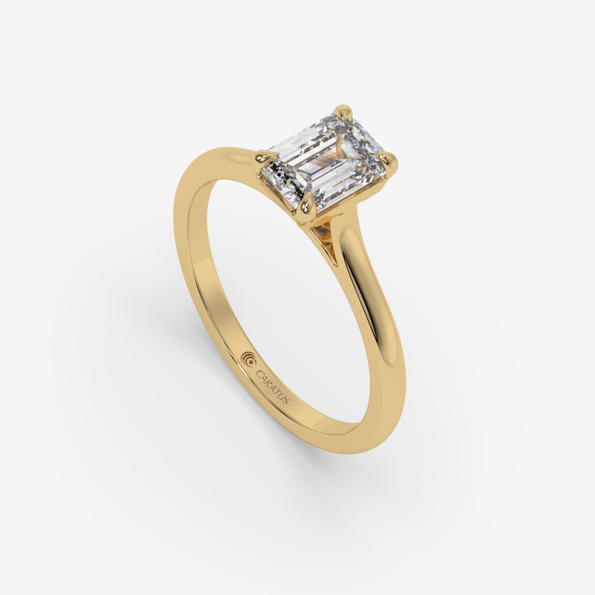 Yellow Gold Cathedral Emerald-Cut Diamond Ring with Round Accents