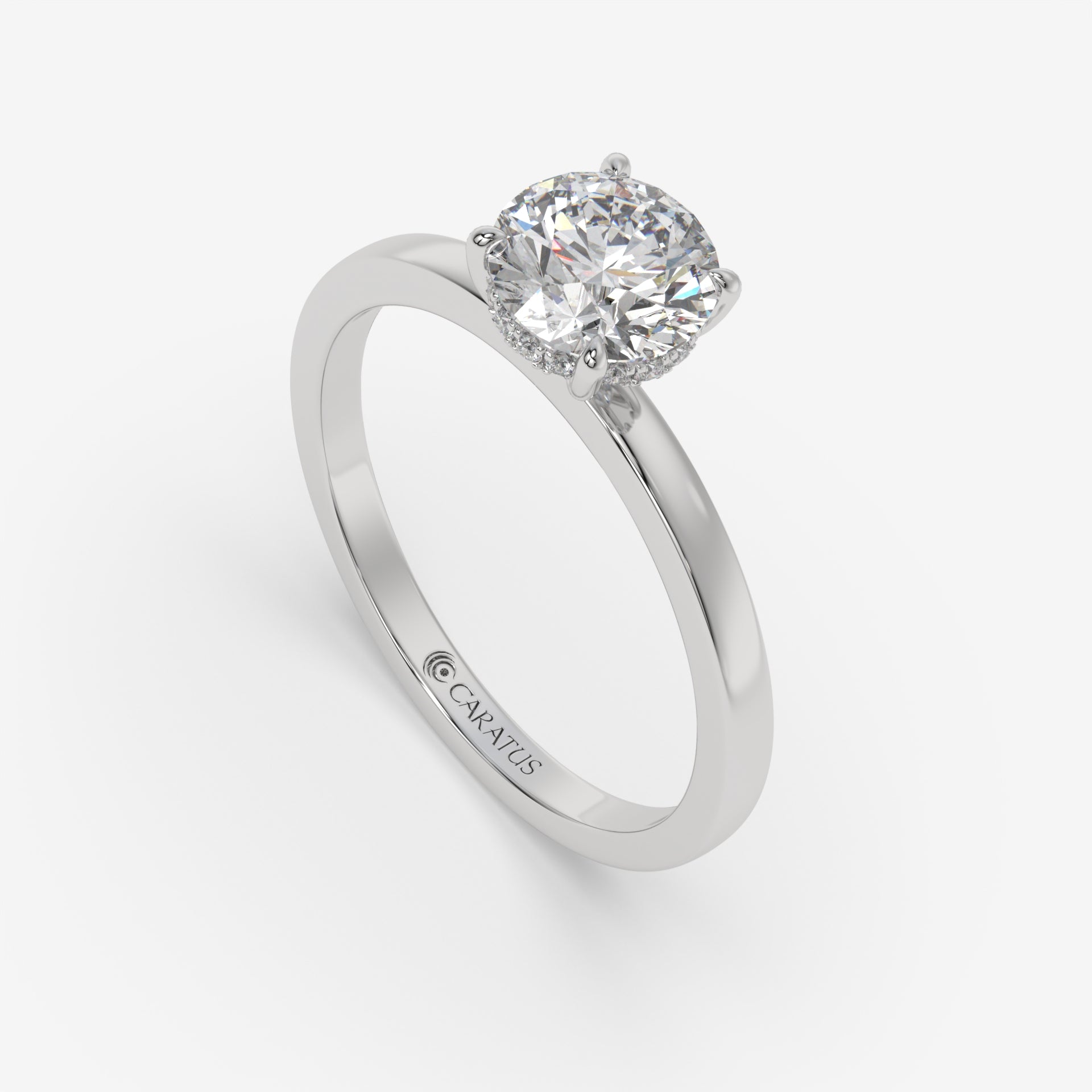 Round Diamond Ring with Accent Diamonds in White Gold
