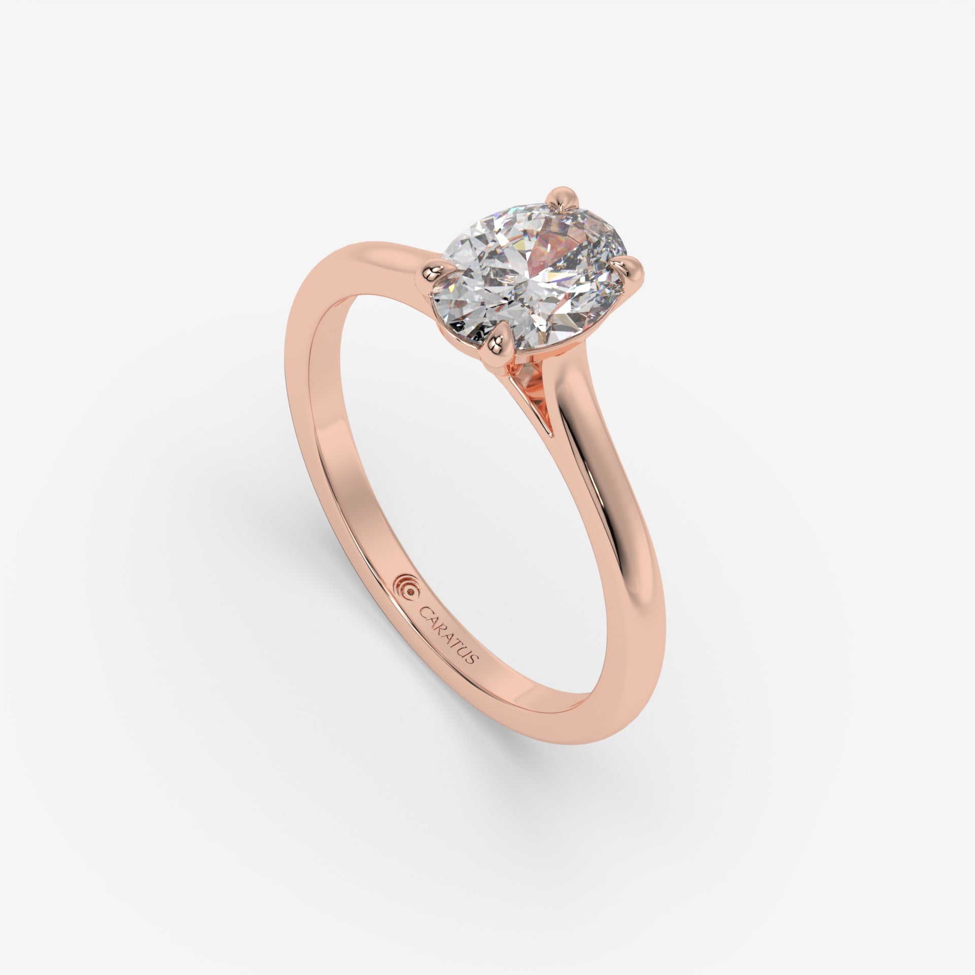 Oval Diamond Cathedral Ring in 1.00 CT Rose Gold