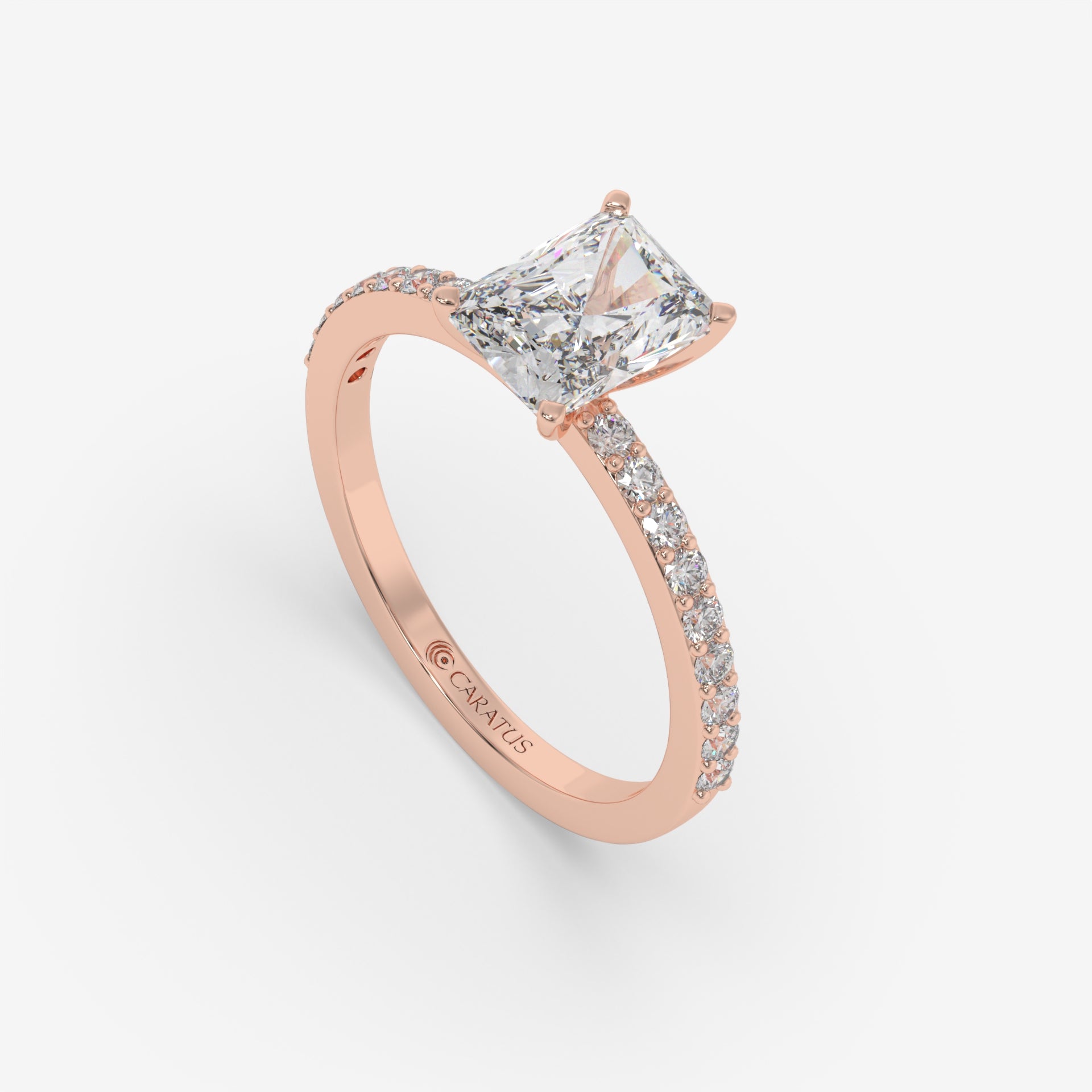 Rose Gold Radiant-cut Solitaire Ring with Channel-Set Side Diamonds
