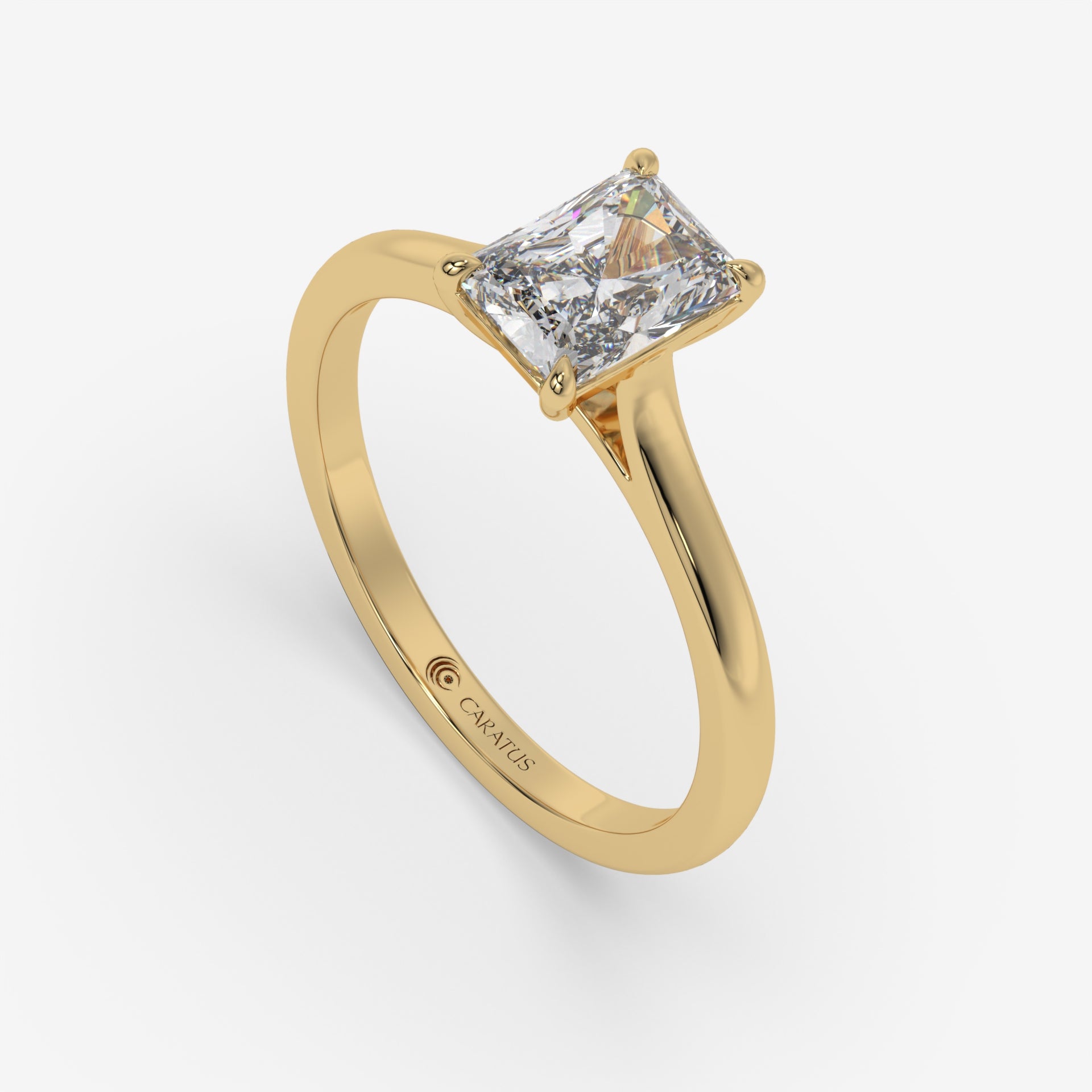 Radiant-Cut Diamond Cathedral Ring in Yellow Gold