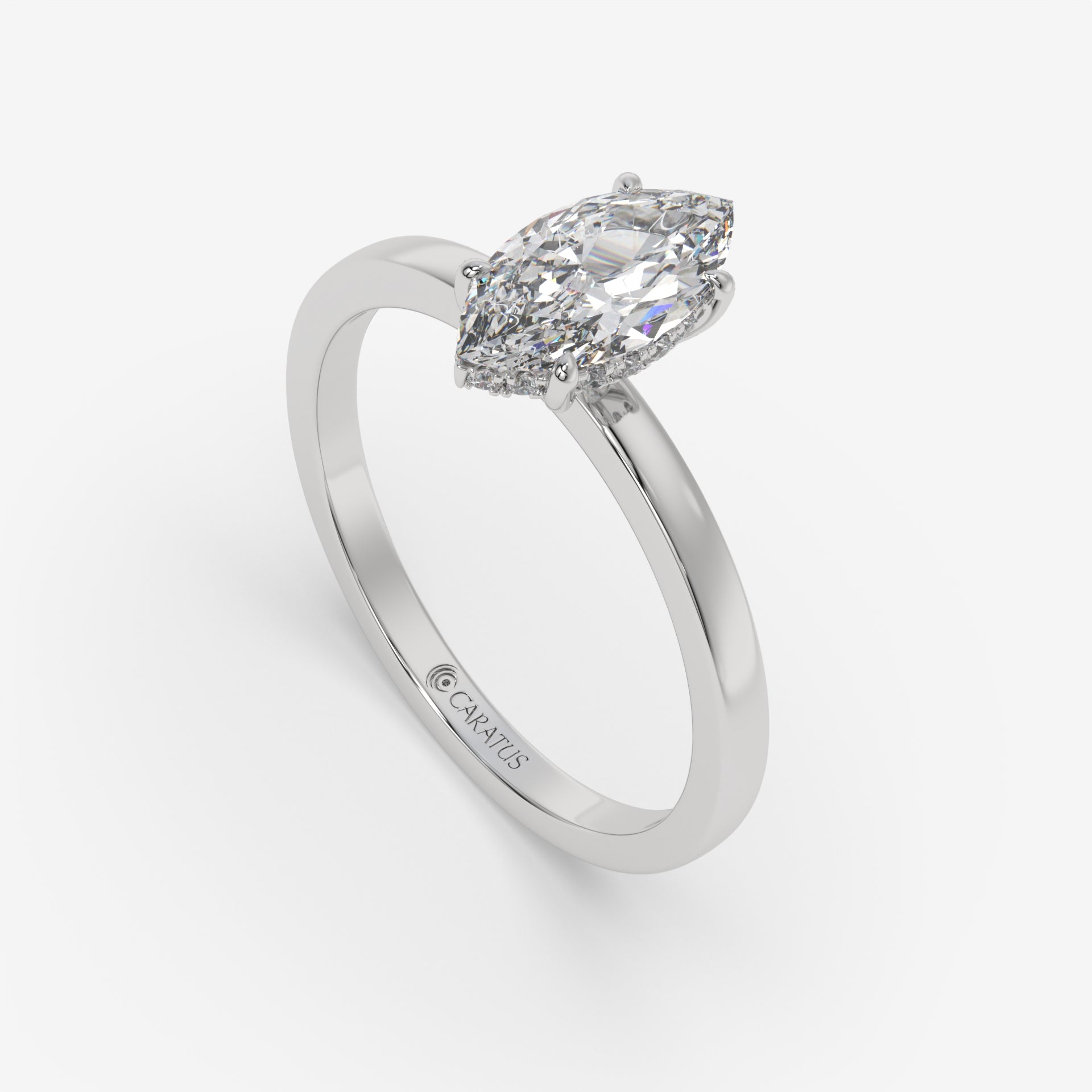Marquise Diamond Ring with Round Side Diamonds in White Gold
