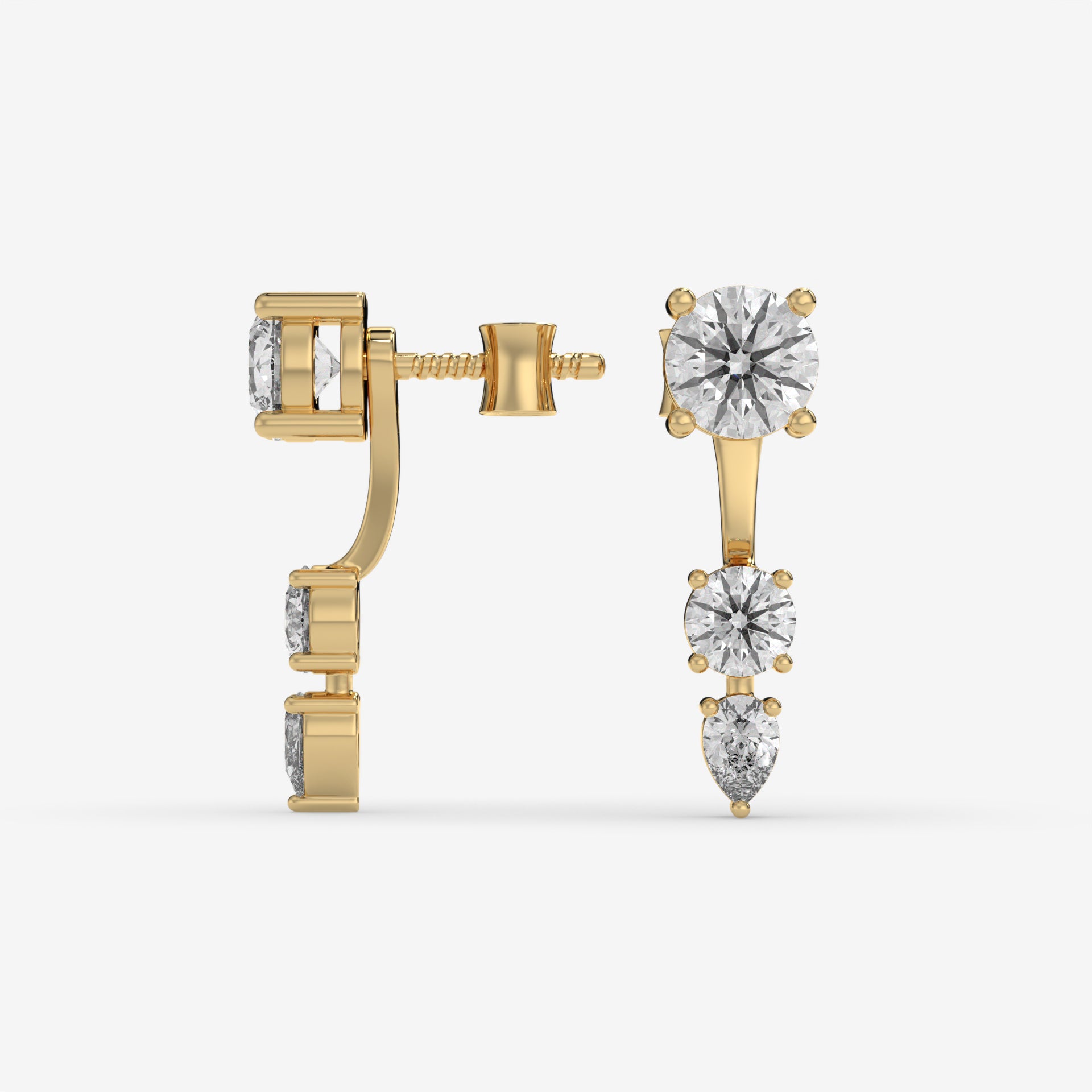 14K Yellow Gold Round & Pear-Cut Dangling Diamond Earrings