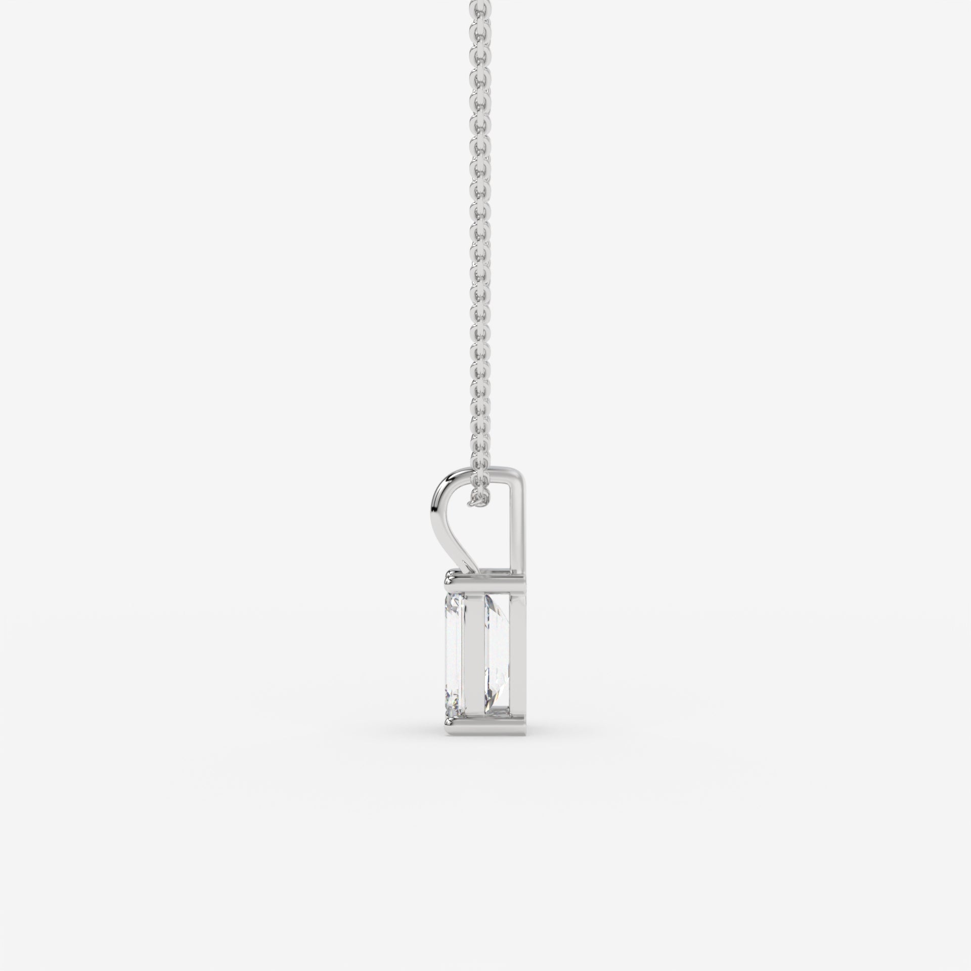 “I”-Shaped White Gold Diamond Pendant with Emerald-Cut Center Diamond