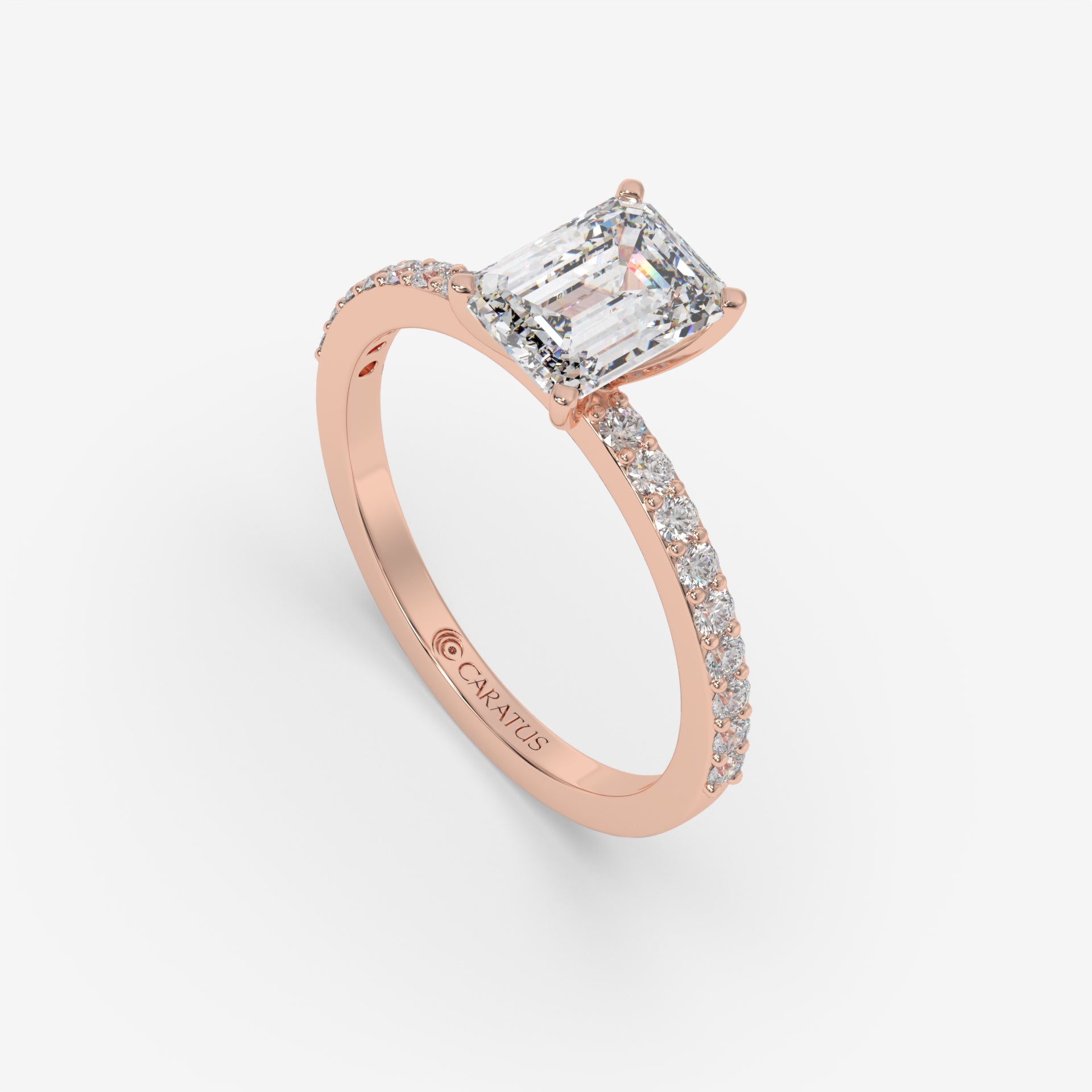Emerald-cut diamond Rose Gold Ring with Channel-Set Band