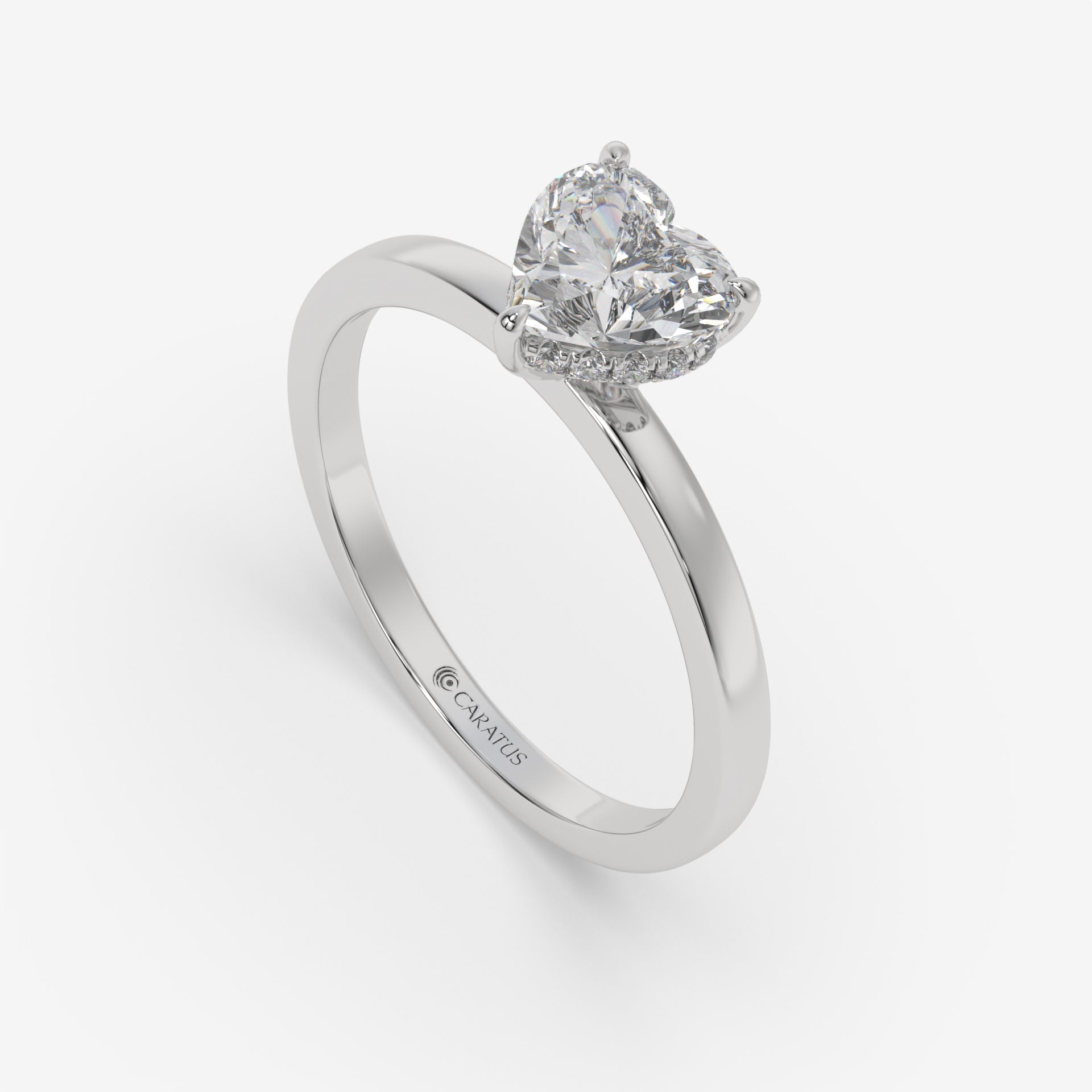 Heart Diamond White Gold Ring with Round Side Diamonds
