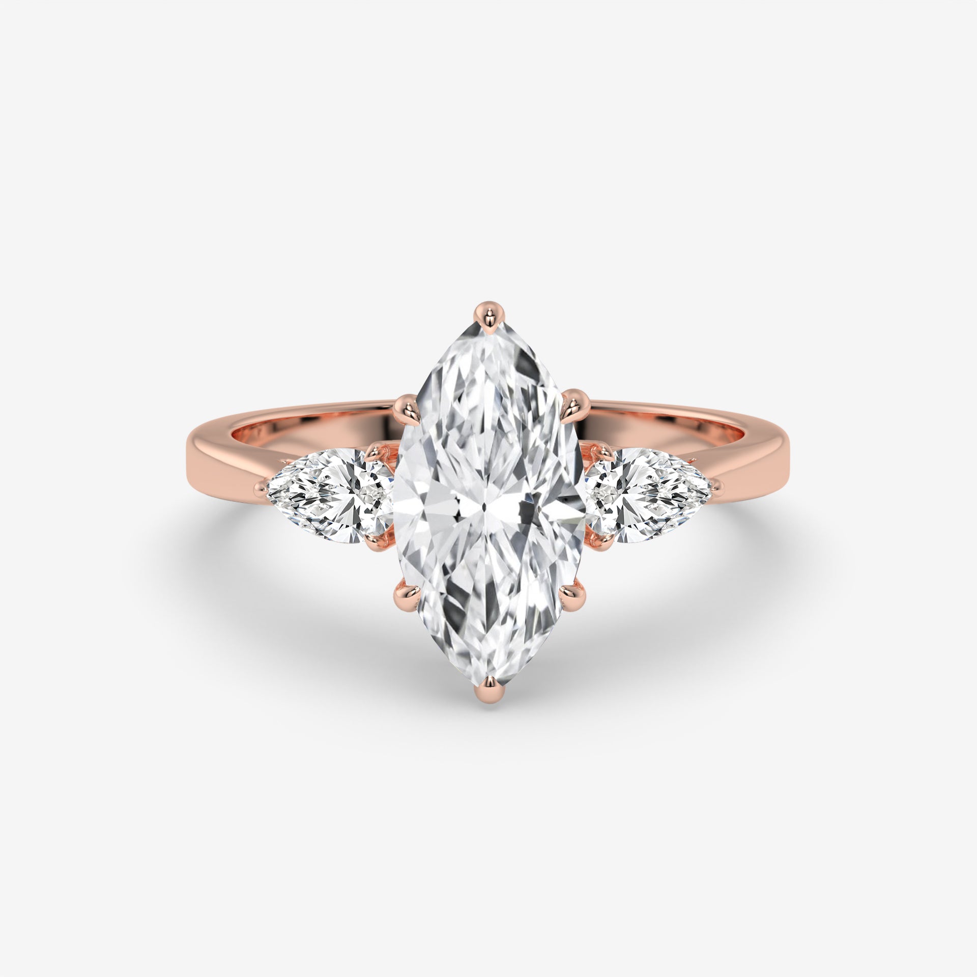 1.50 CT Marquise and Pear-Shaped Diamond Rose Gold Ring