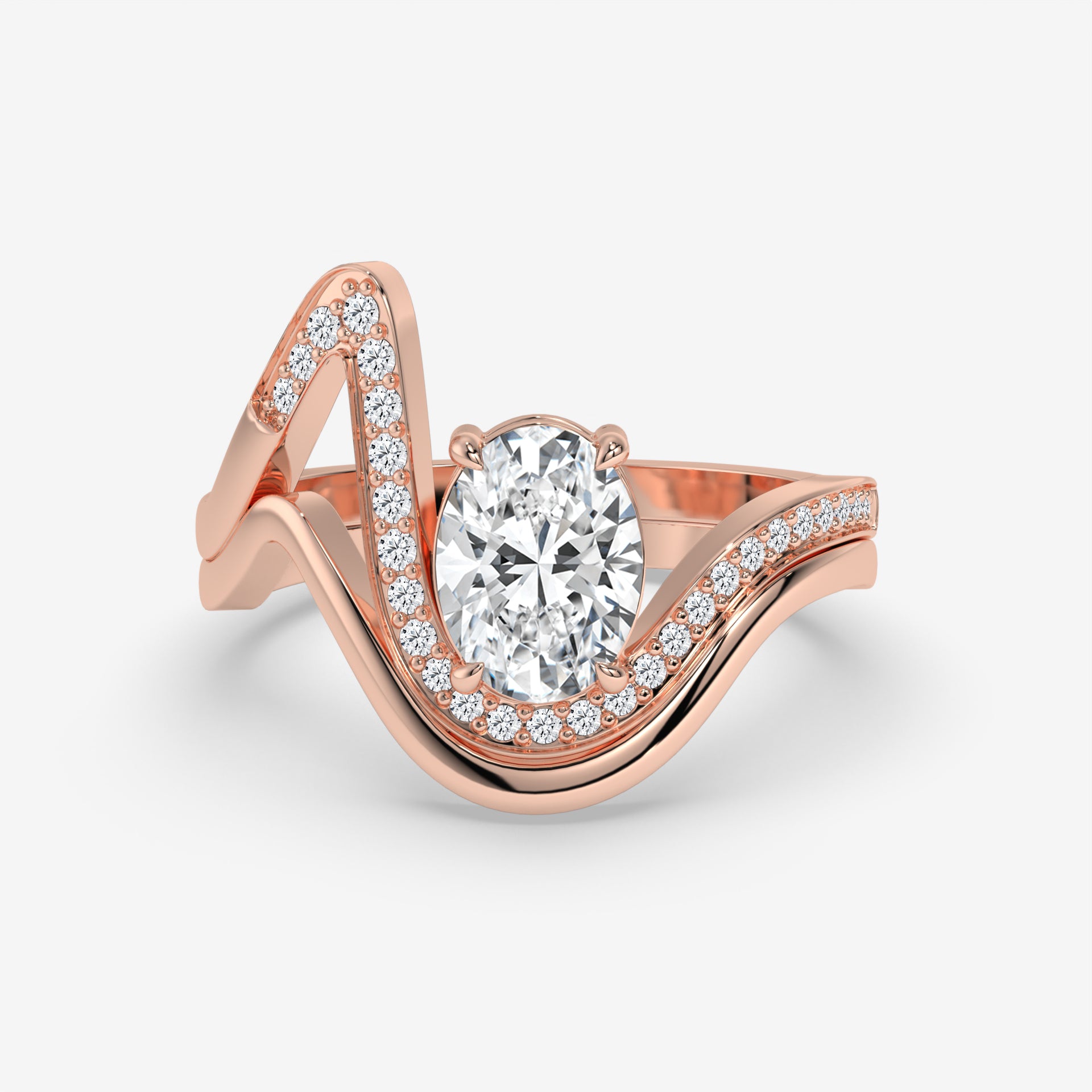 1.00 CT Oval Diamond and Round Accent Rose Gold Ring