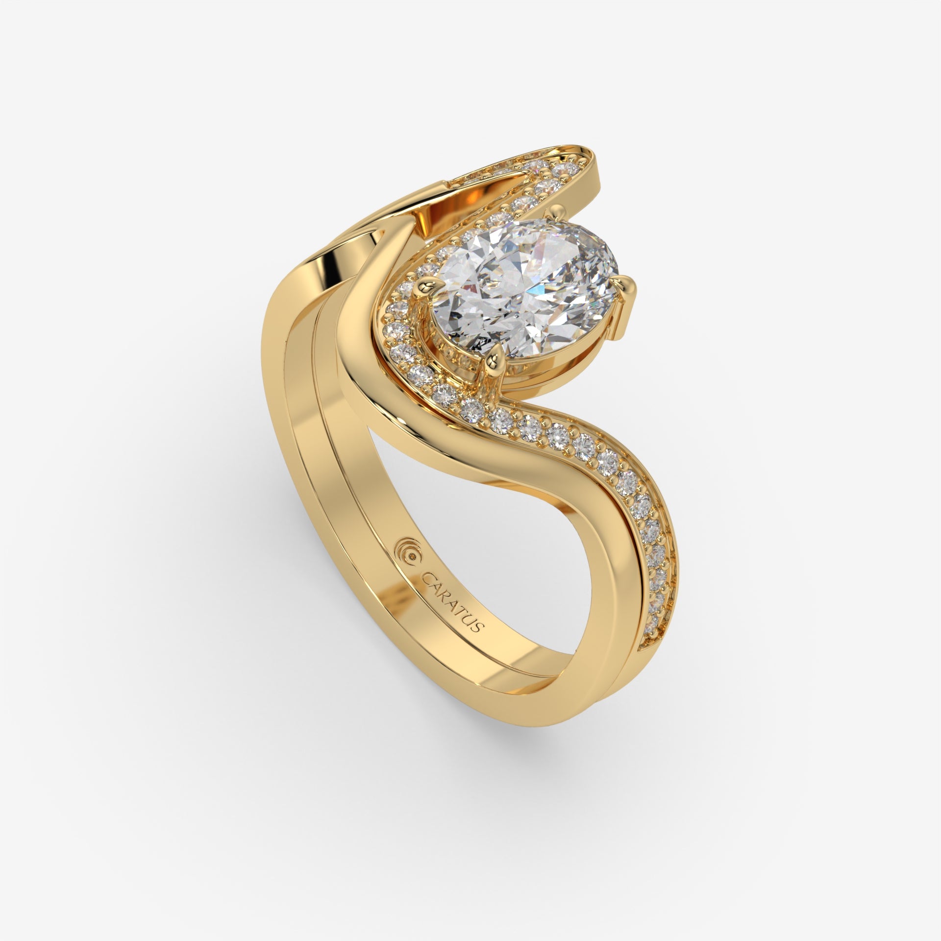 1.00 CT Oval Diamond and Round Accent Yellow Gold Ring