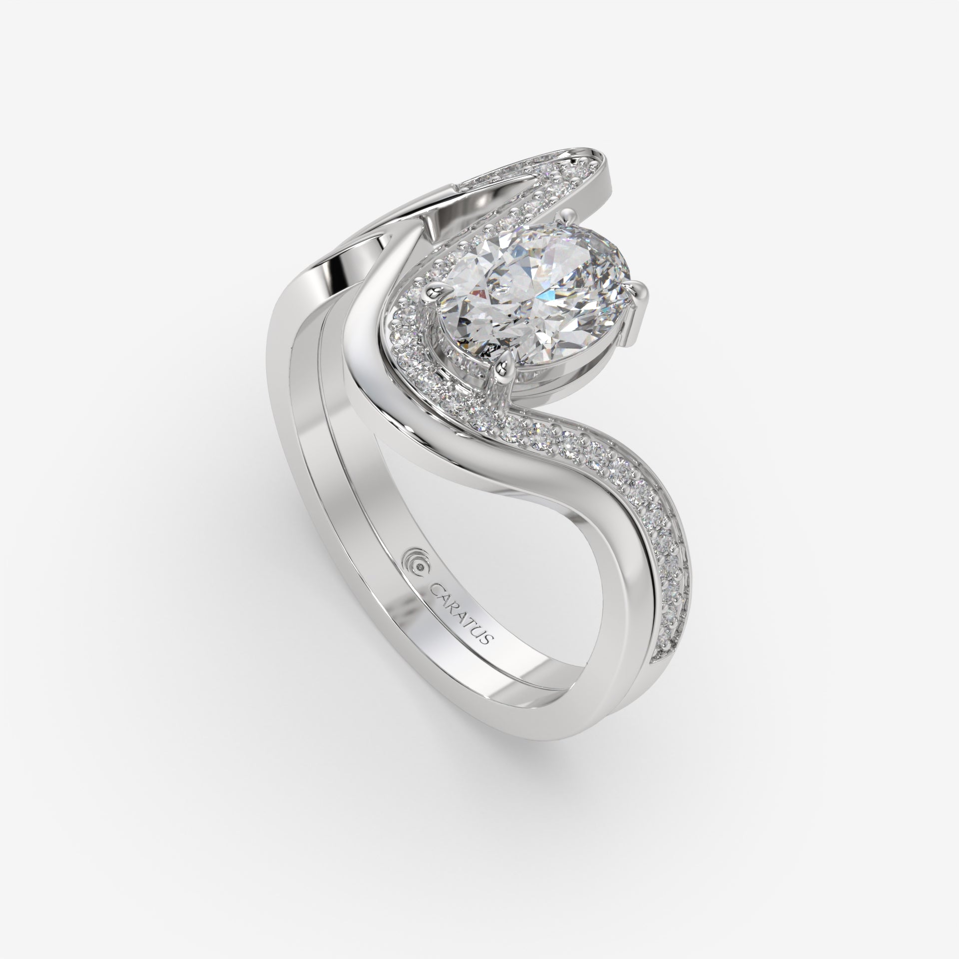 1.00 CT Oval Diamond and Round Accent White Gold Ring