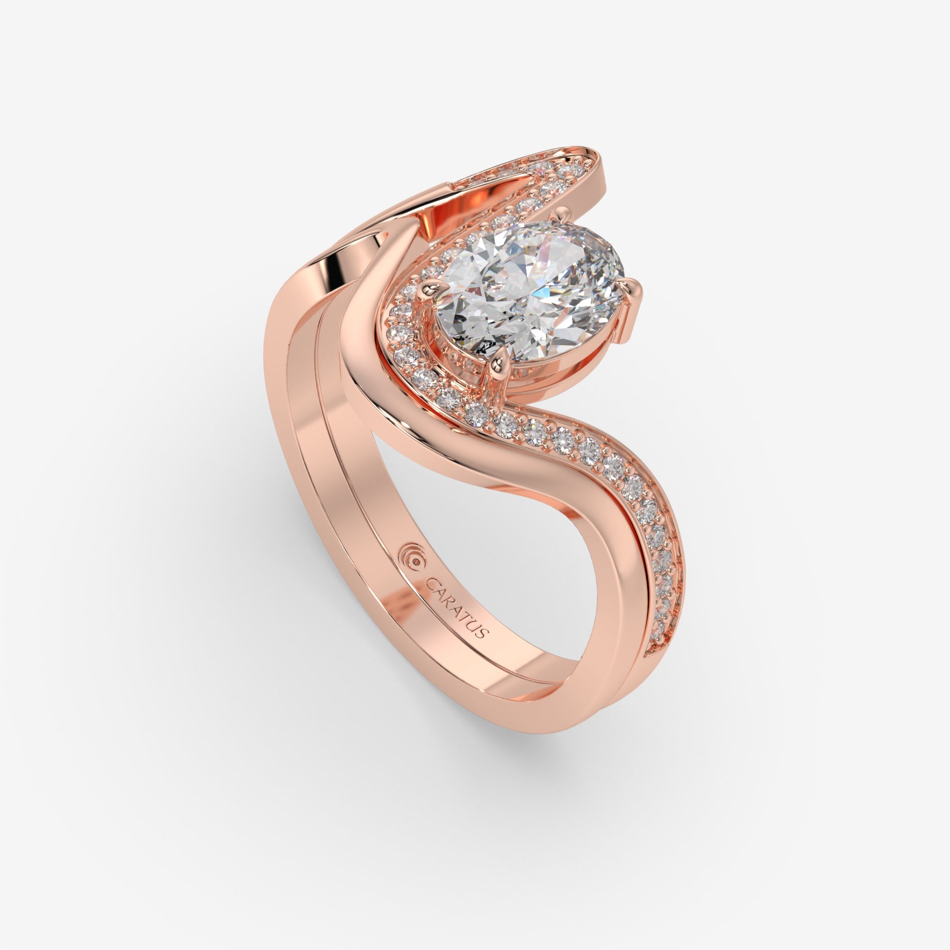 1.00 CT Oval Diamond and Round Accent Rose Gold Ring