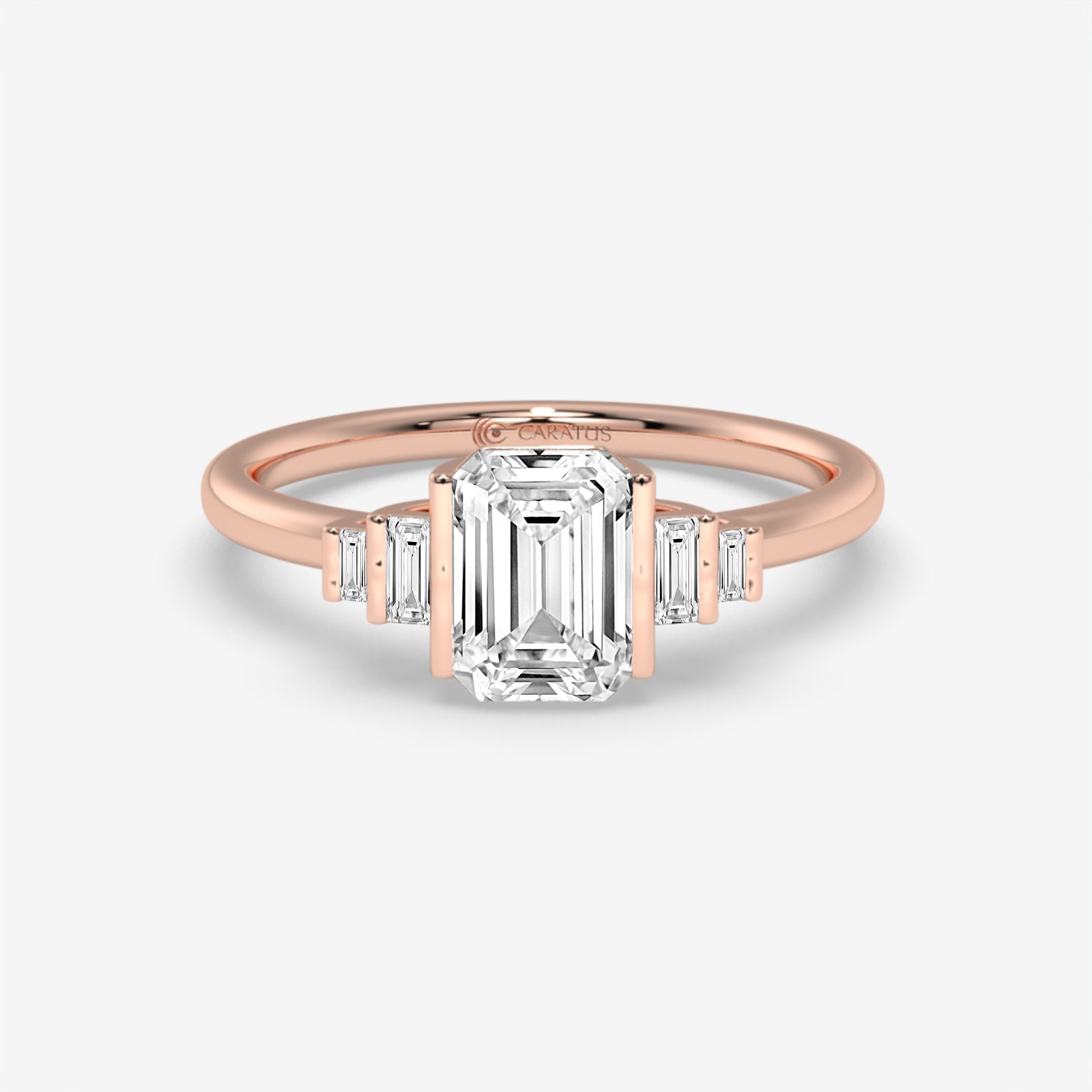 Emerald Cut Diamond Yellow Gold Ring with Randiant baguette-cut diamonds