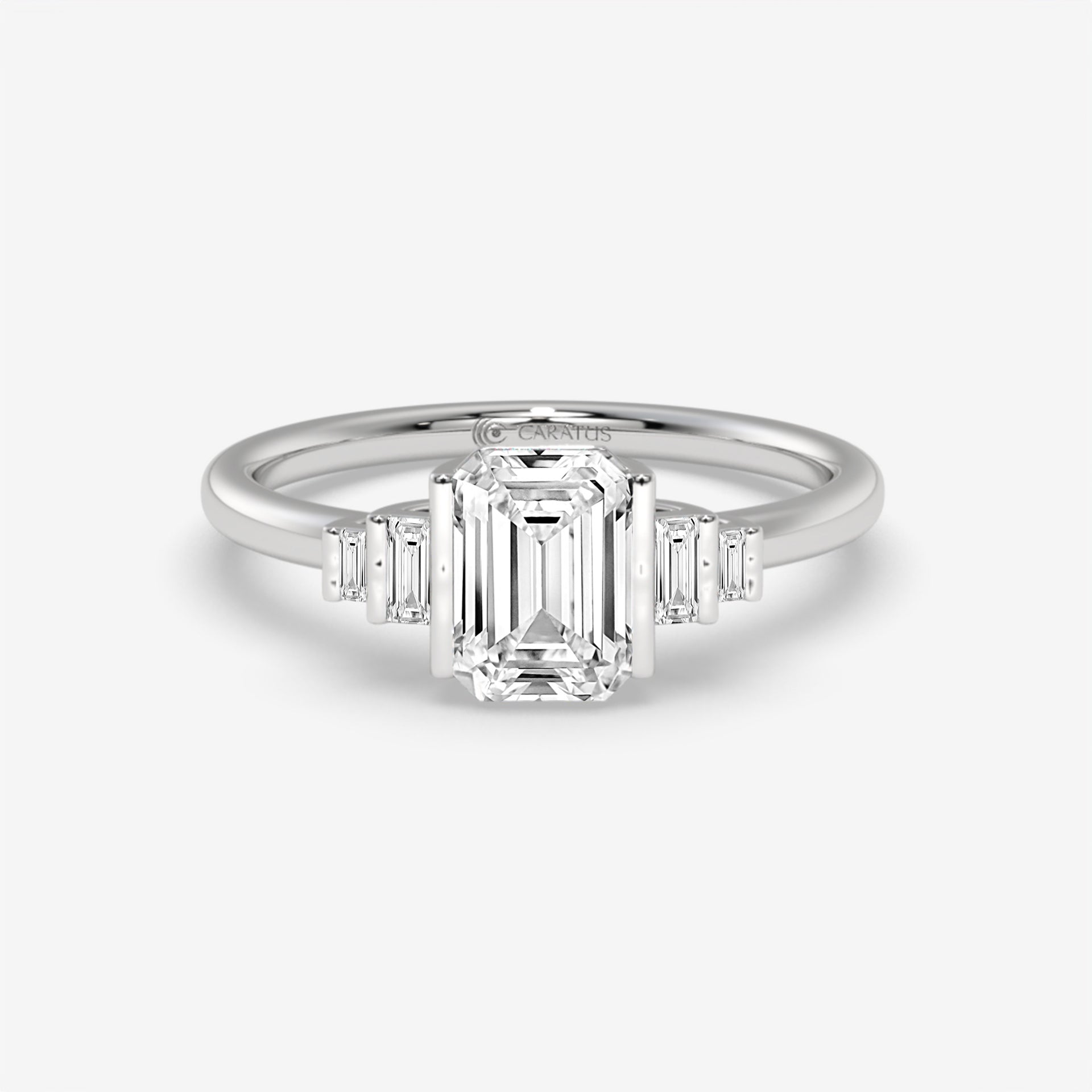 Emerald Cut Diamond Yellow Gold Ring with Randiant baguette-cut diamonds