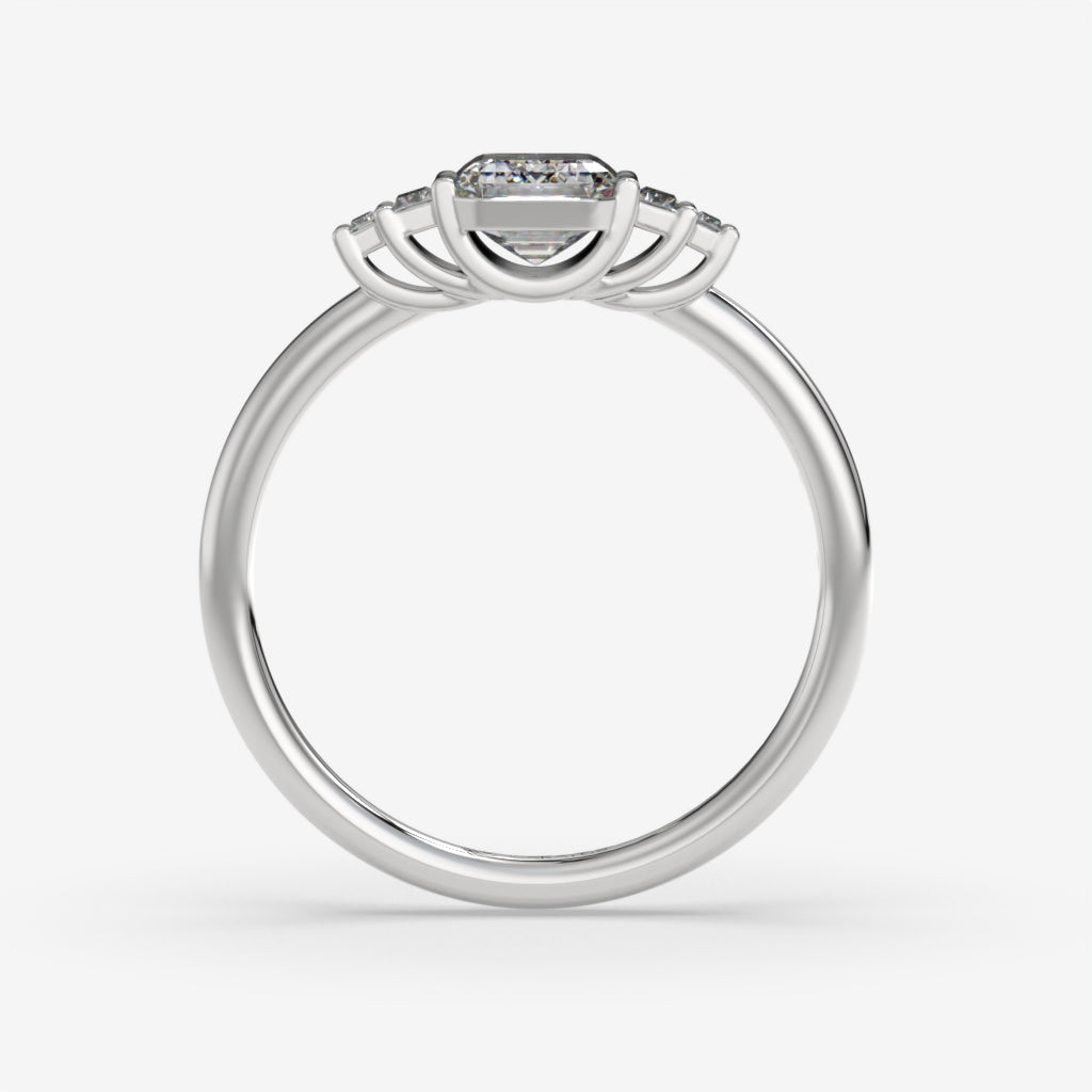 Emerald Cut Diamond White Gold Ring with Randiant baguette-cut diamonds