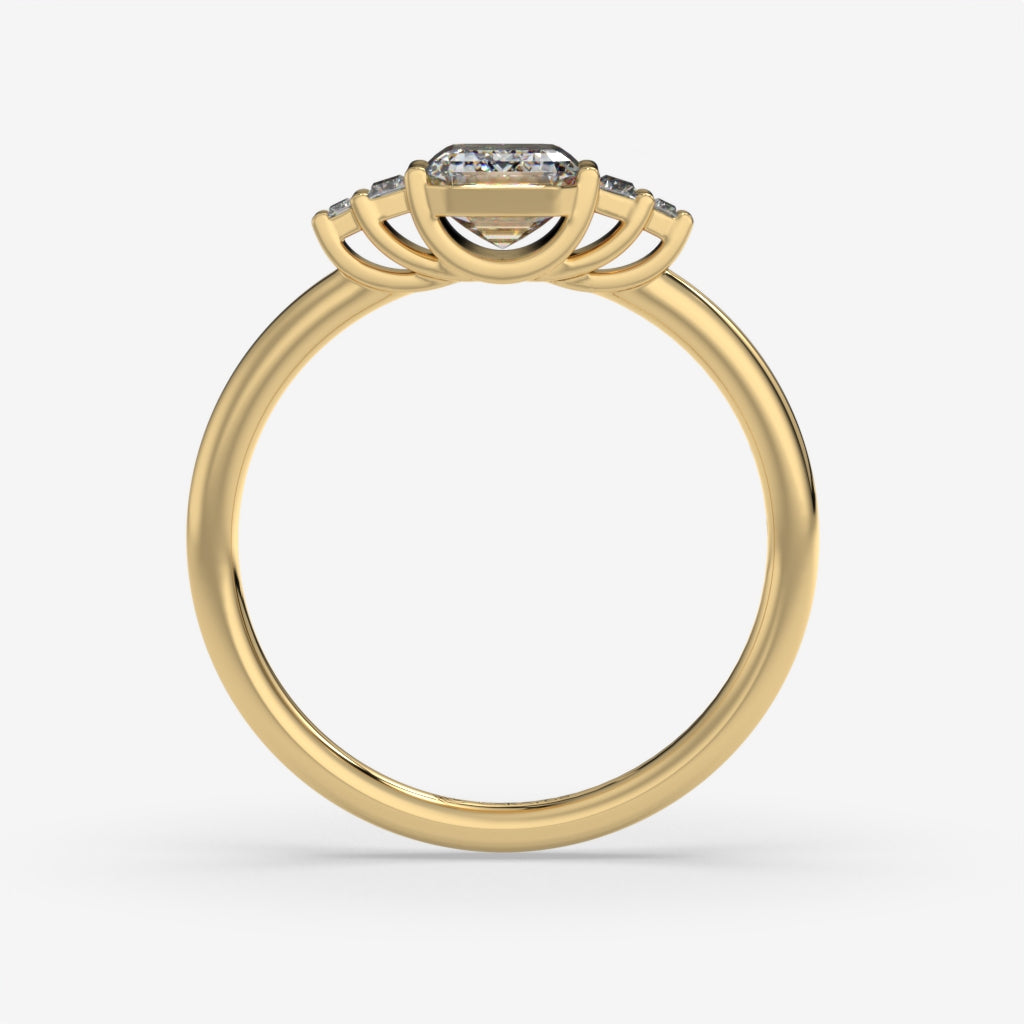 Emerald Cut Diamond Yellow Gold Ring with Randiant baguette-cut diamonds