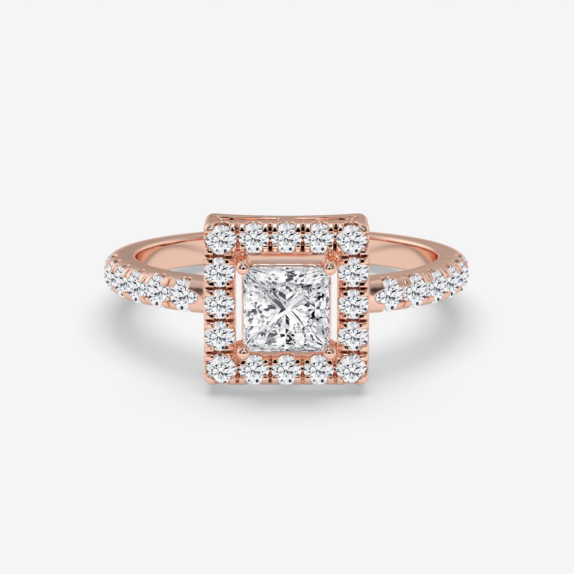 Princess Halo Diamond White Gold Ring with Round Diamonds