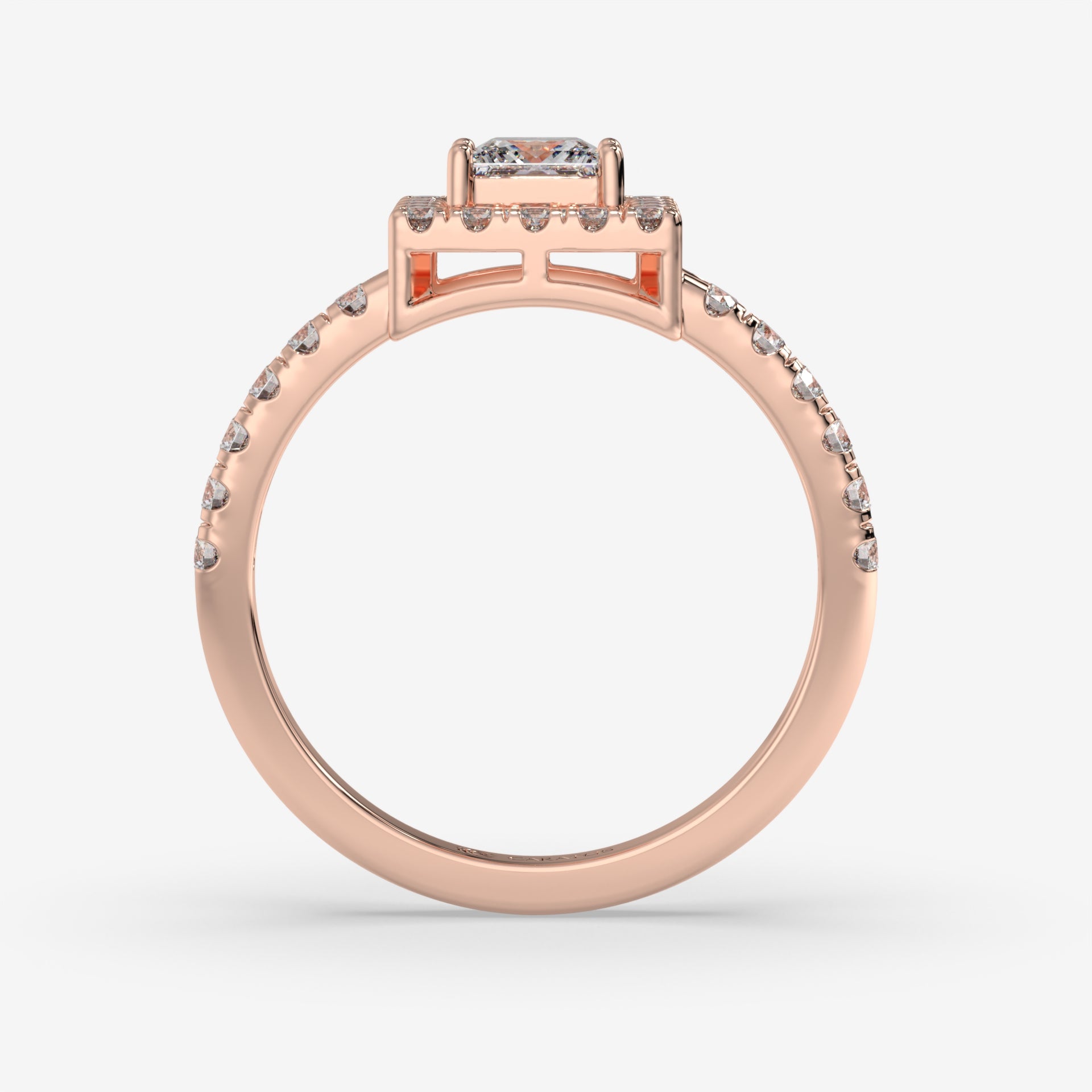 Princess Halo Diamond Rose Gold Ring with Round Diamonds